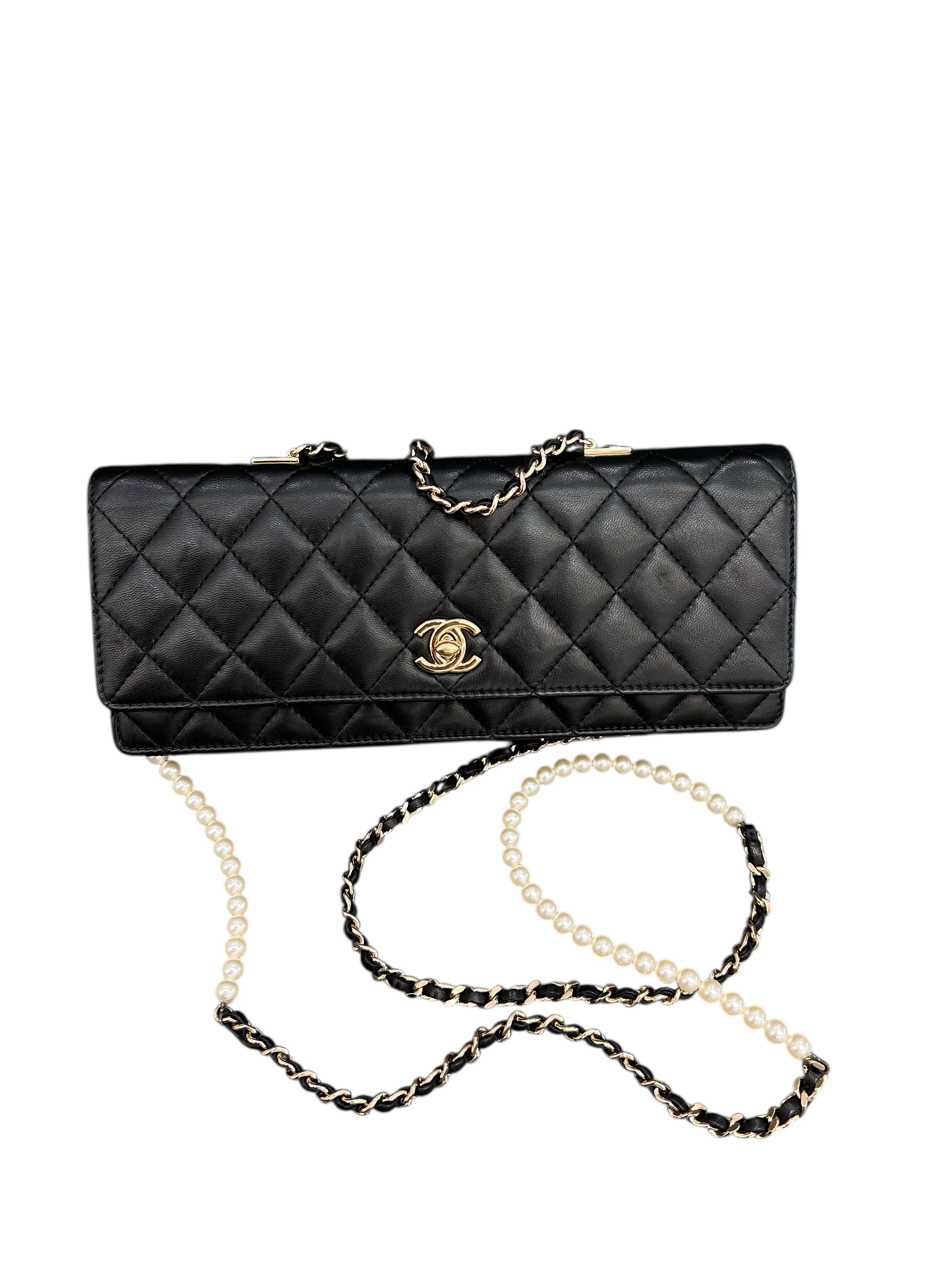 Chanel East West Flap Pearl Strap Black Lambbskin GHW #23340212 (Y2016) SCKX4104