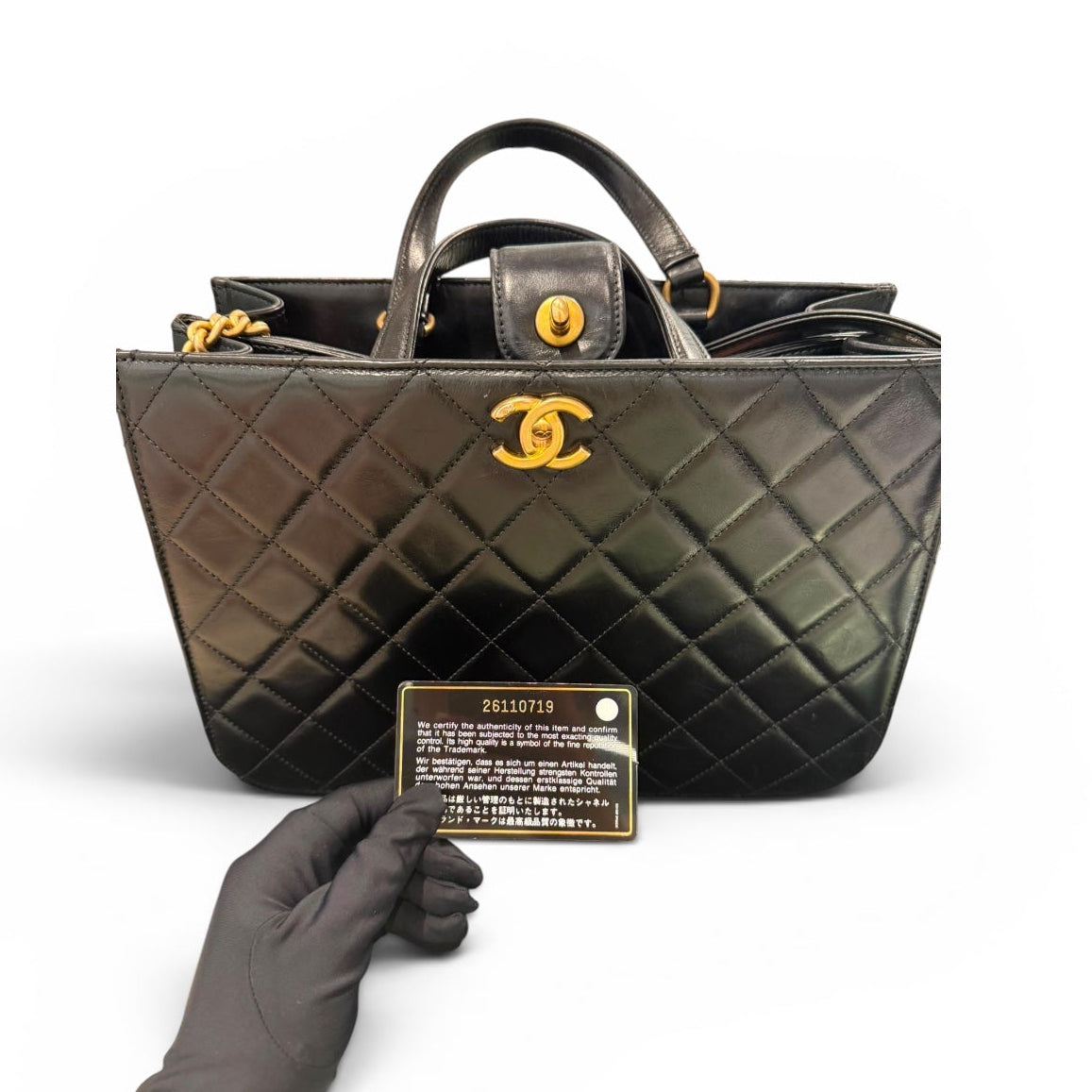 Chanel Black Tote with Turnlock with Top Handle & Strap