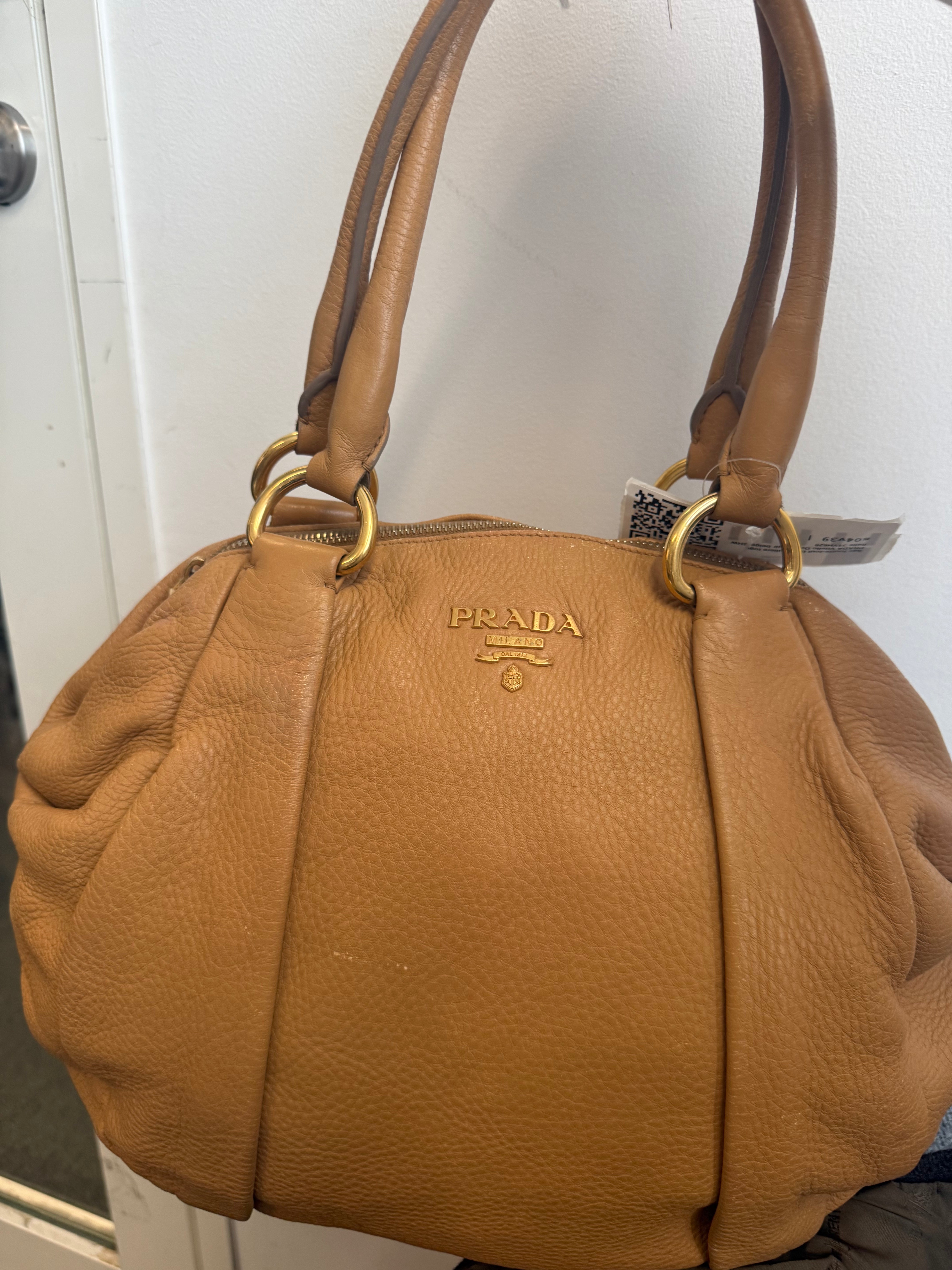 Sac fourre-tout bandoulière logo PRADA Vitello Daino cuir beige GHW Italie 31YH629 - s04v39 - AKC0681