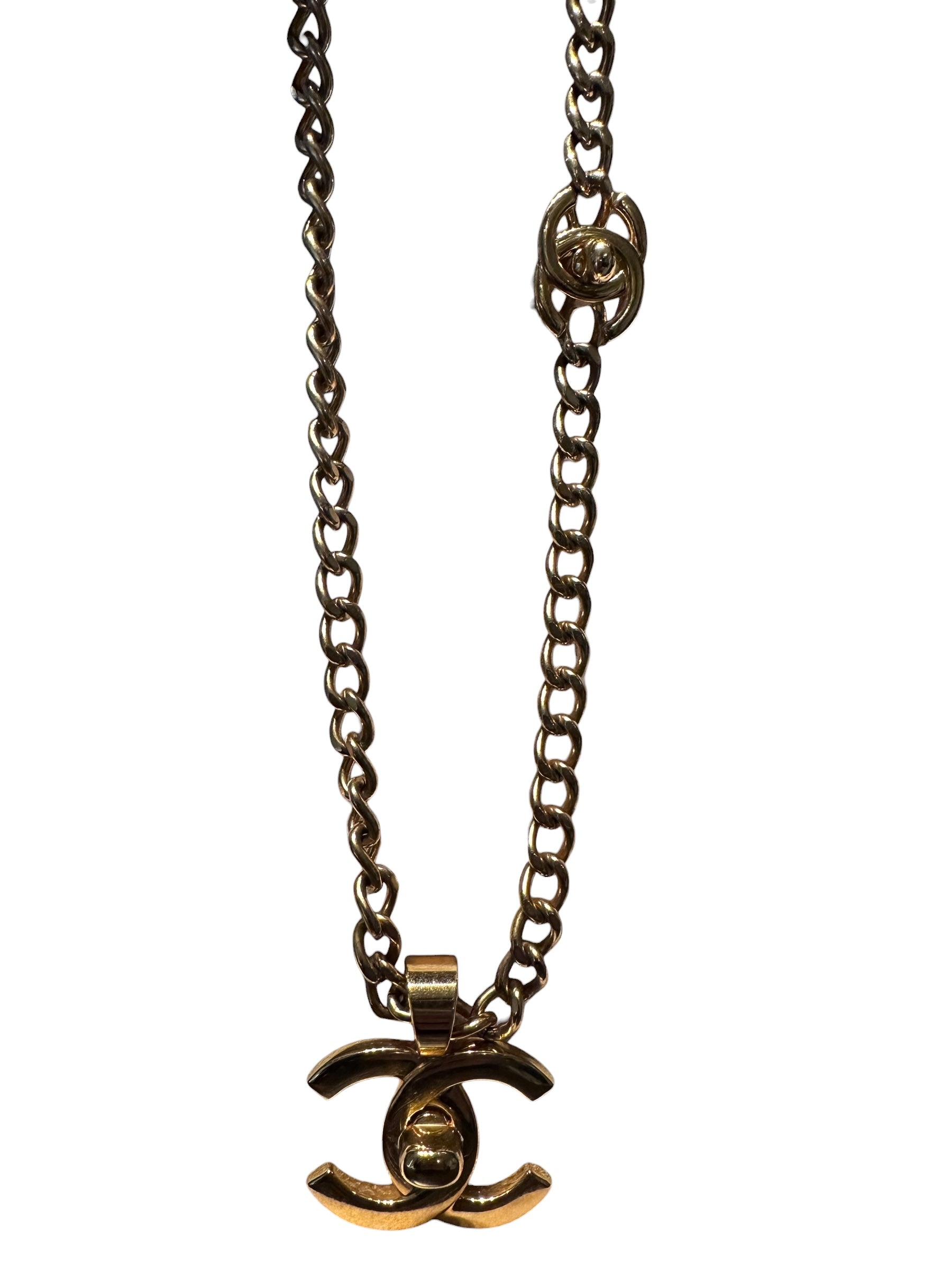 Chanel Vintage Gold Double Turnlock Necklace
