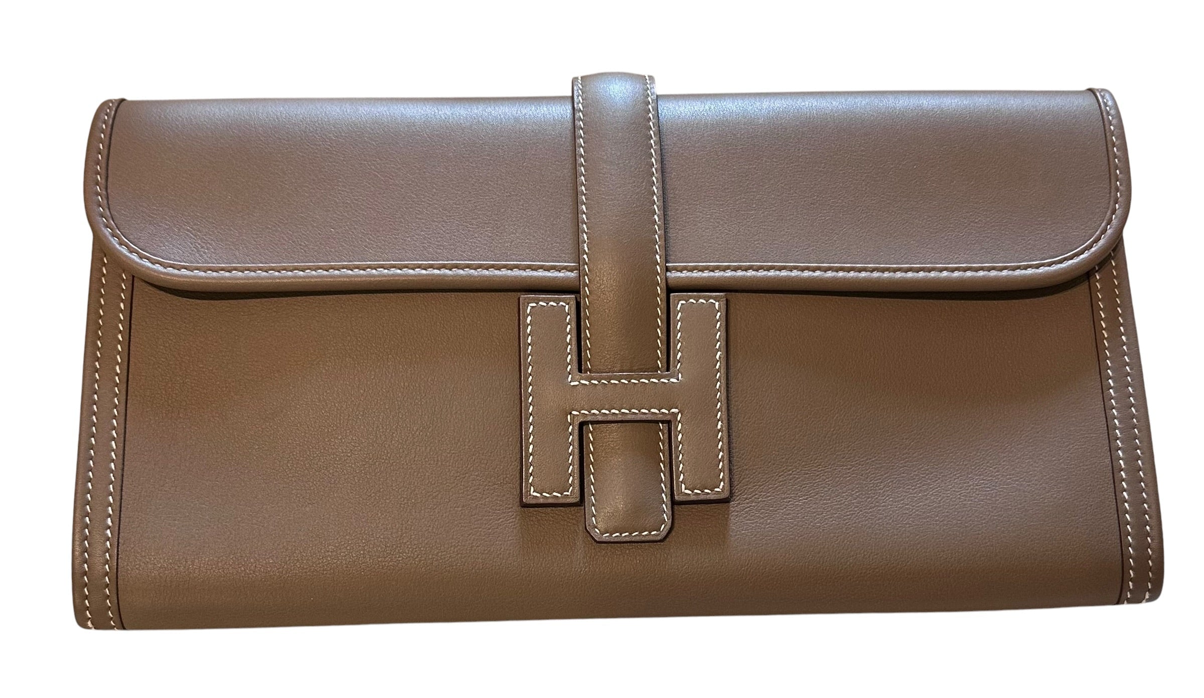 Hermes Etoupe Jige Elan Clutch Evercolor