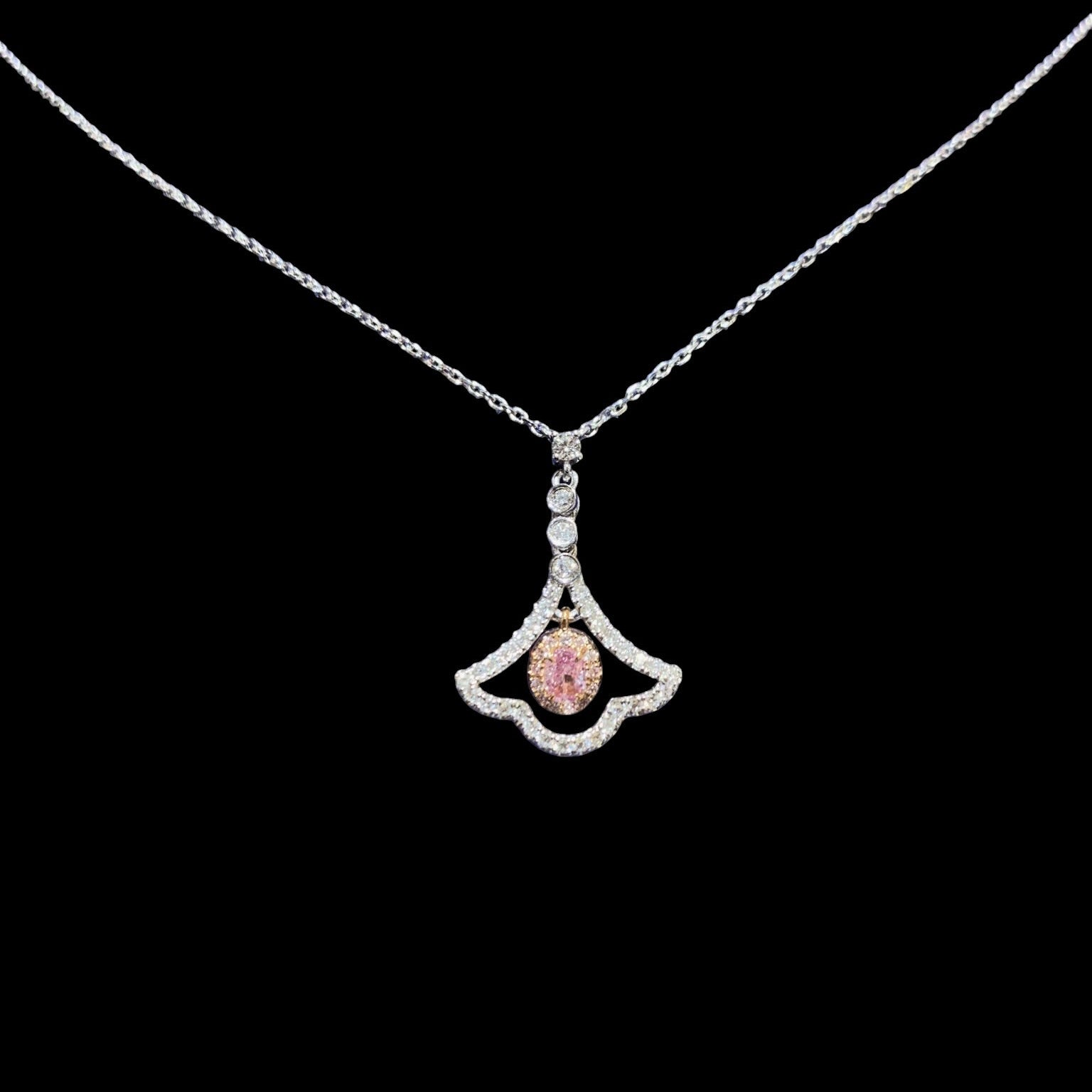 0.117ct Centre Pink Diamond with 0.233ct Surrounding Diamond Necklace set in 18K White Gold