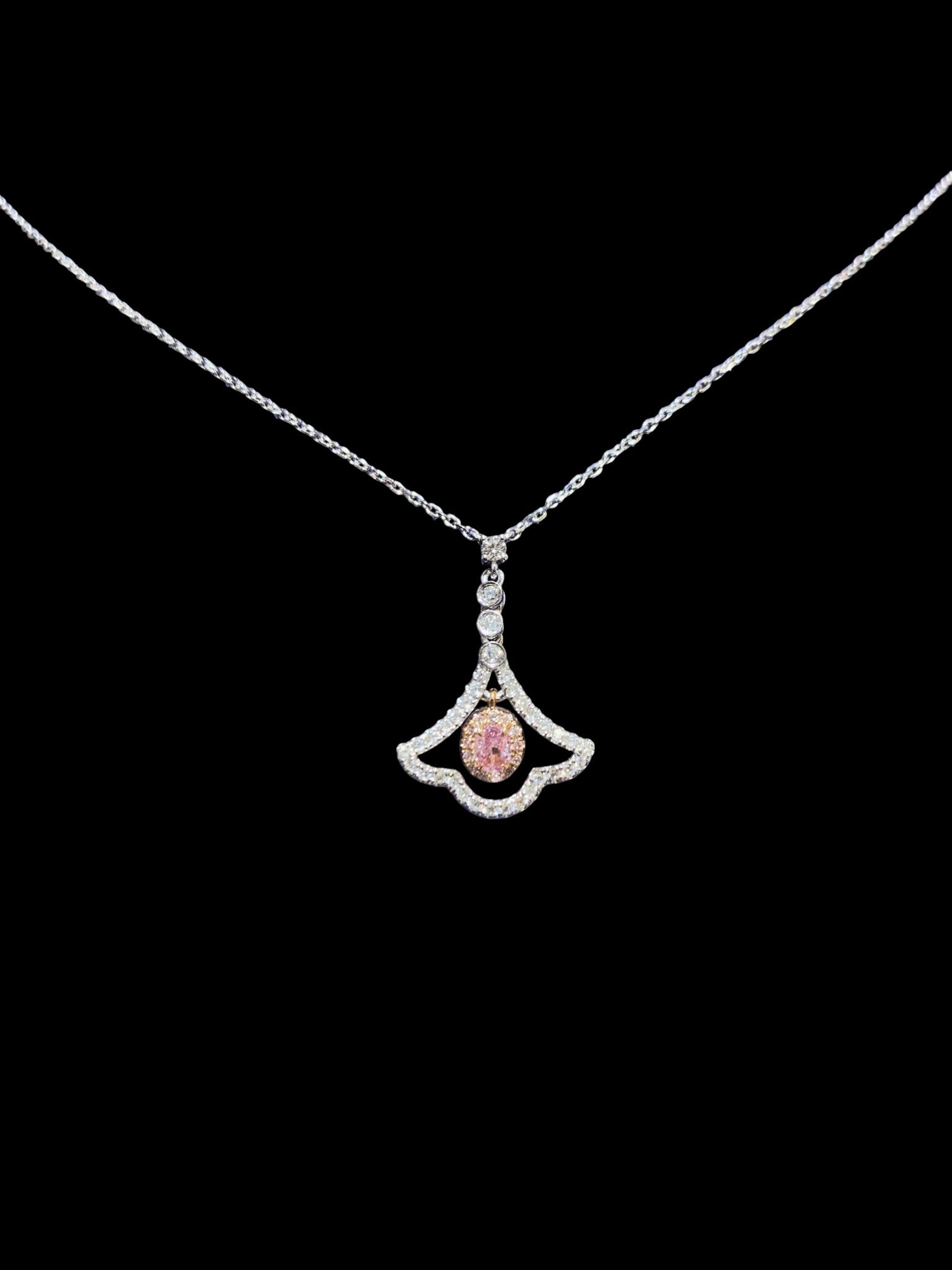 0.117ct Centre Pink Diamond with 0.233ct Surrounding Diamond Necklace set in 18K White Gold