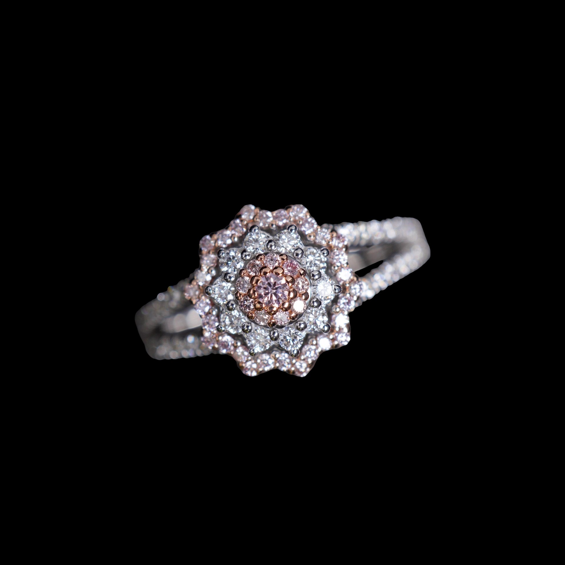 0.21ct Floral Pink and 0.35ct White Natural Diamonds Ring set in 18K White Gold