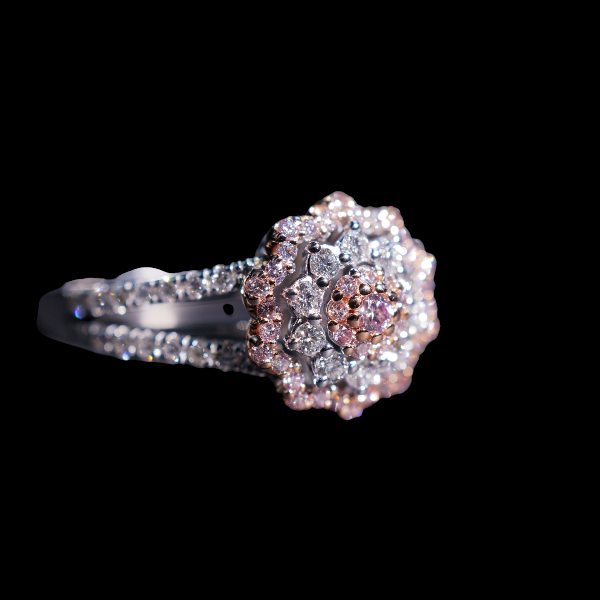 0.21ct Floral Pink and 0.35ct White Natural Diamonds Ring set in 18K White Gold
