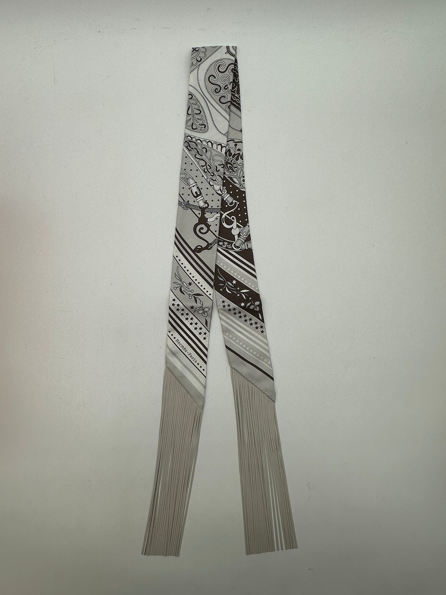 Twilly Hermes Festival de Amazones Bandala with Leather Fringe in Craie PCA1033