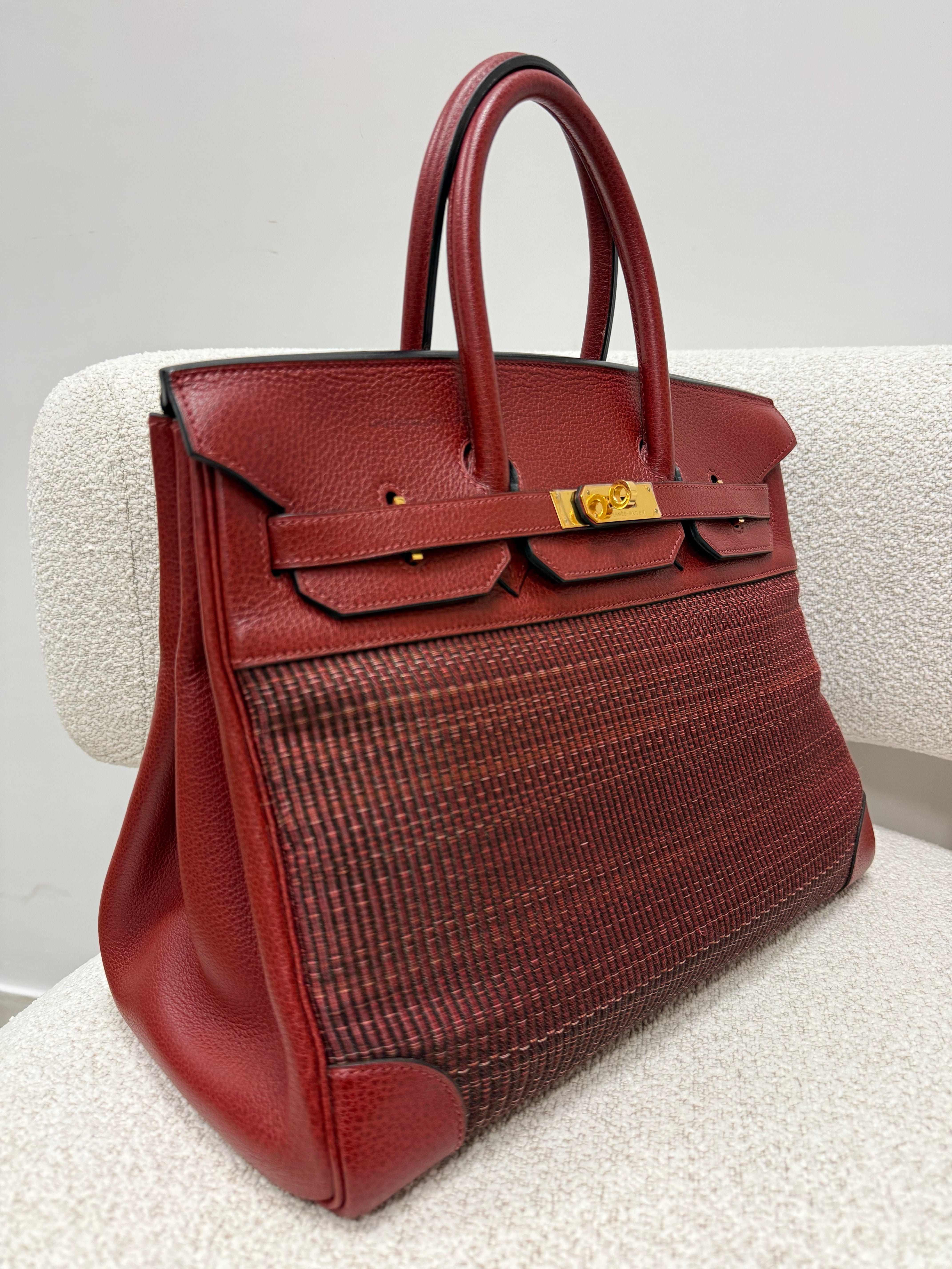 *LONDON LOCATED* VINTAGE HERMÈS BIRKIN 35CM ROUGE H Crinoline & Clemence Leather with Gold Hardware