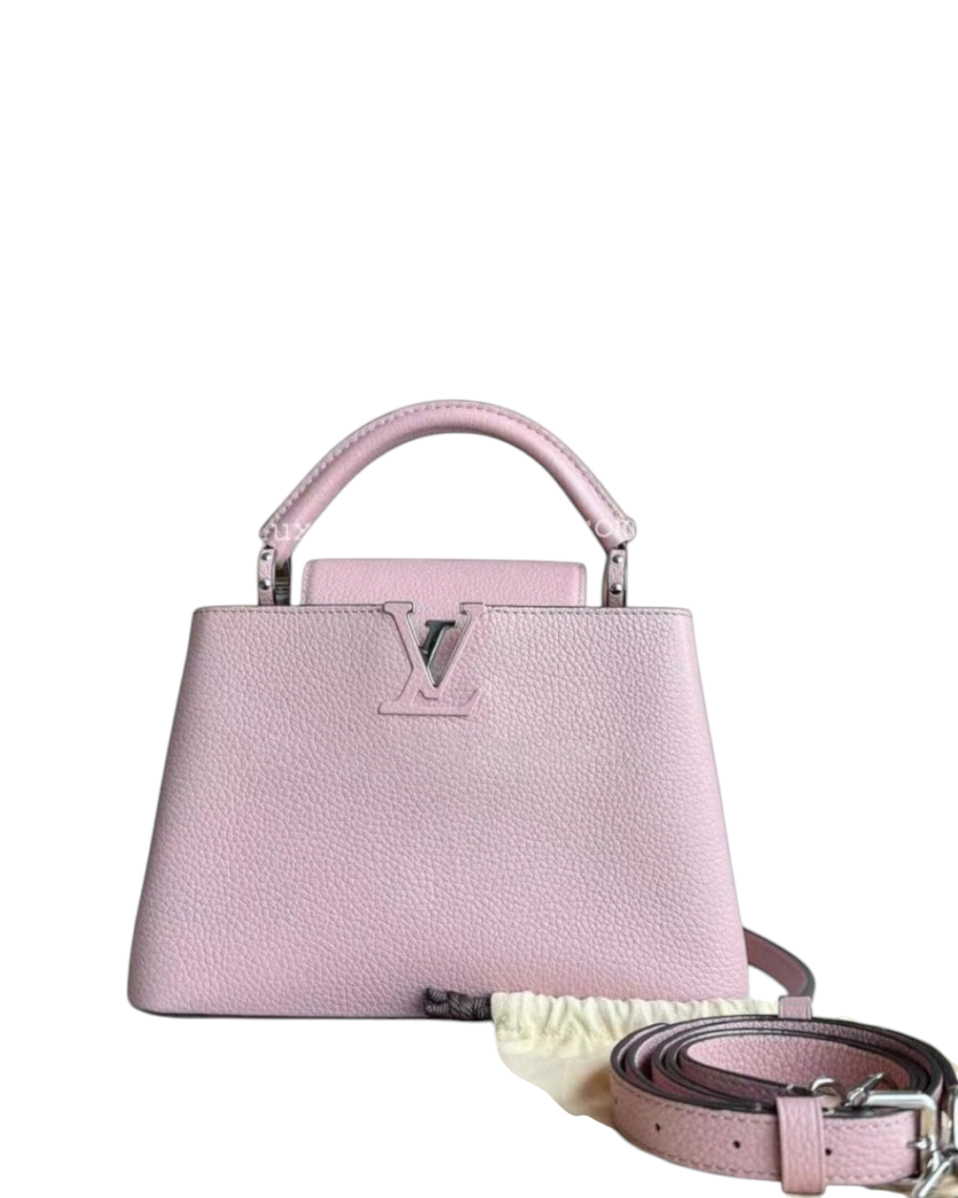 Luxury Evermore Louis Vuitton Capucines BB bag in Rose Jasmin Taurillon calfskin with silver hardware and strap