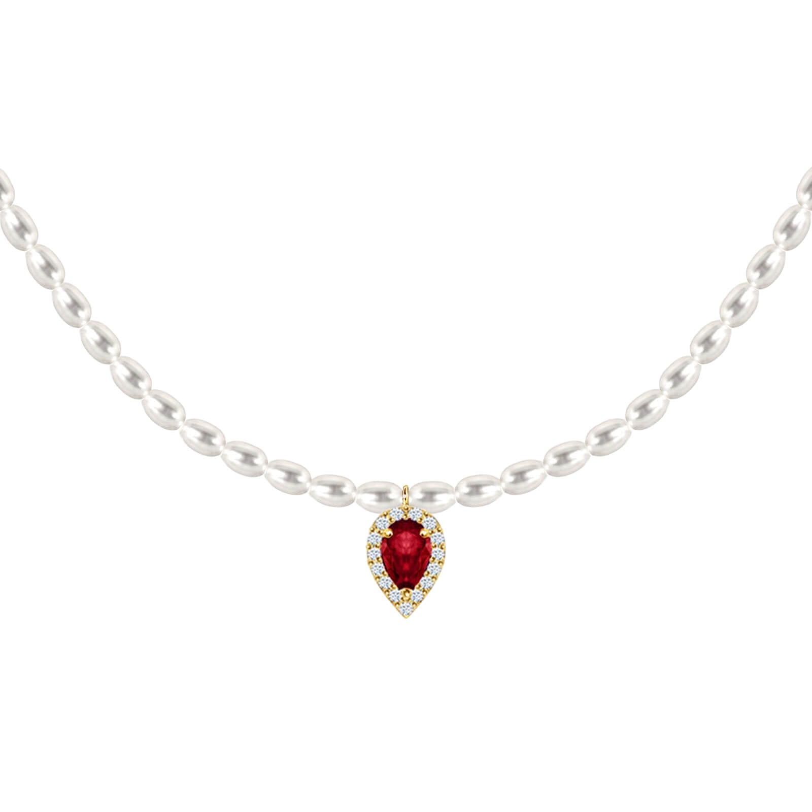 Celestial Pearls Choker - YG, White Pearl Ruby DXBS5645