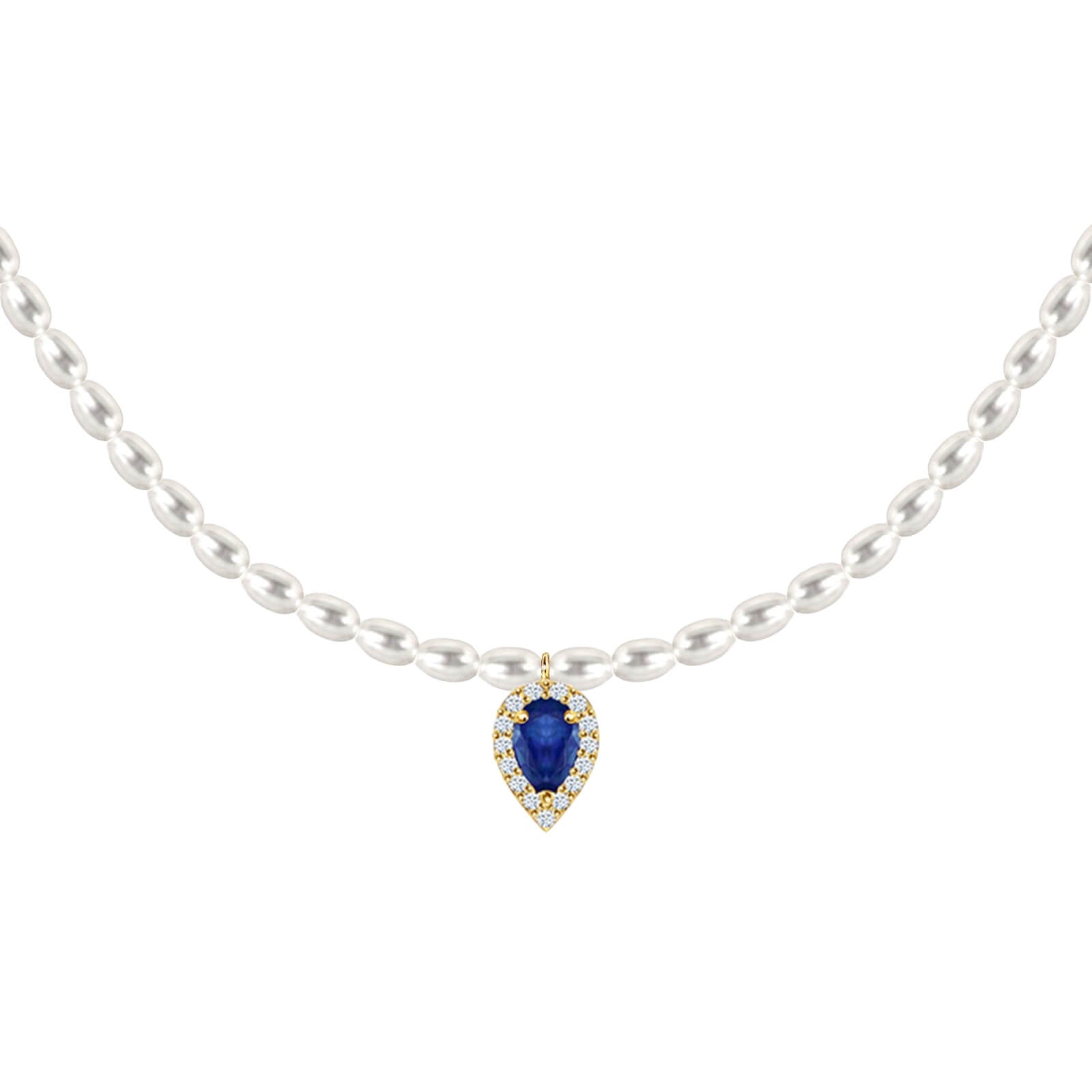 Empress Pearls Choker - YG, White Pearl Sapphire DXBS5646