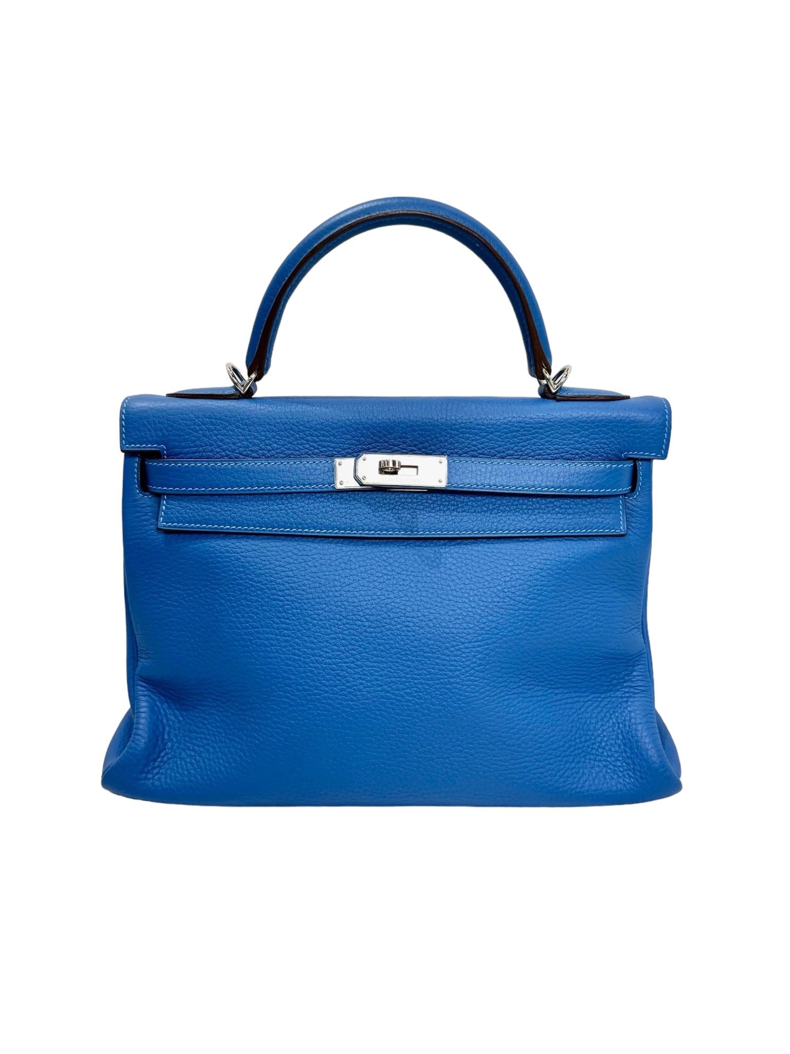 Hermes Kelly 32 Blue with PHW with Canvas Strap