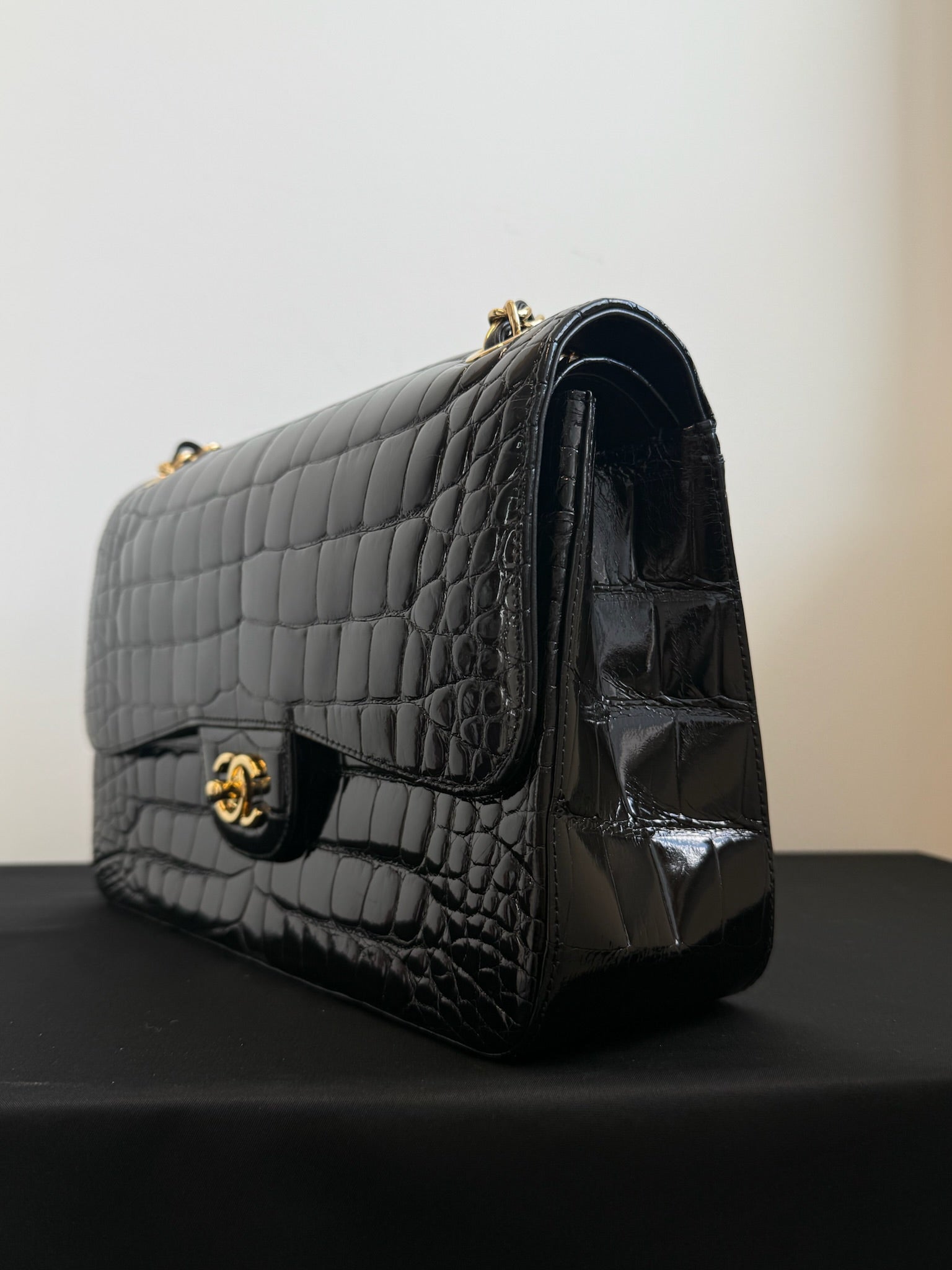 Chanel Jumbo Double Flap Bag Black Alligator Gold Hardware