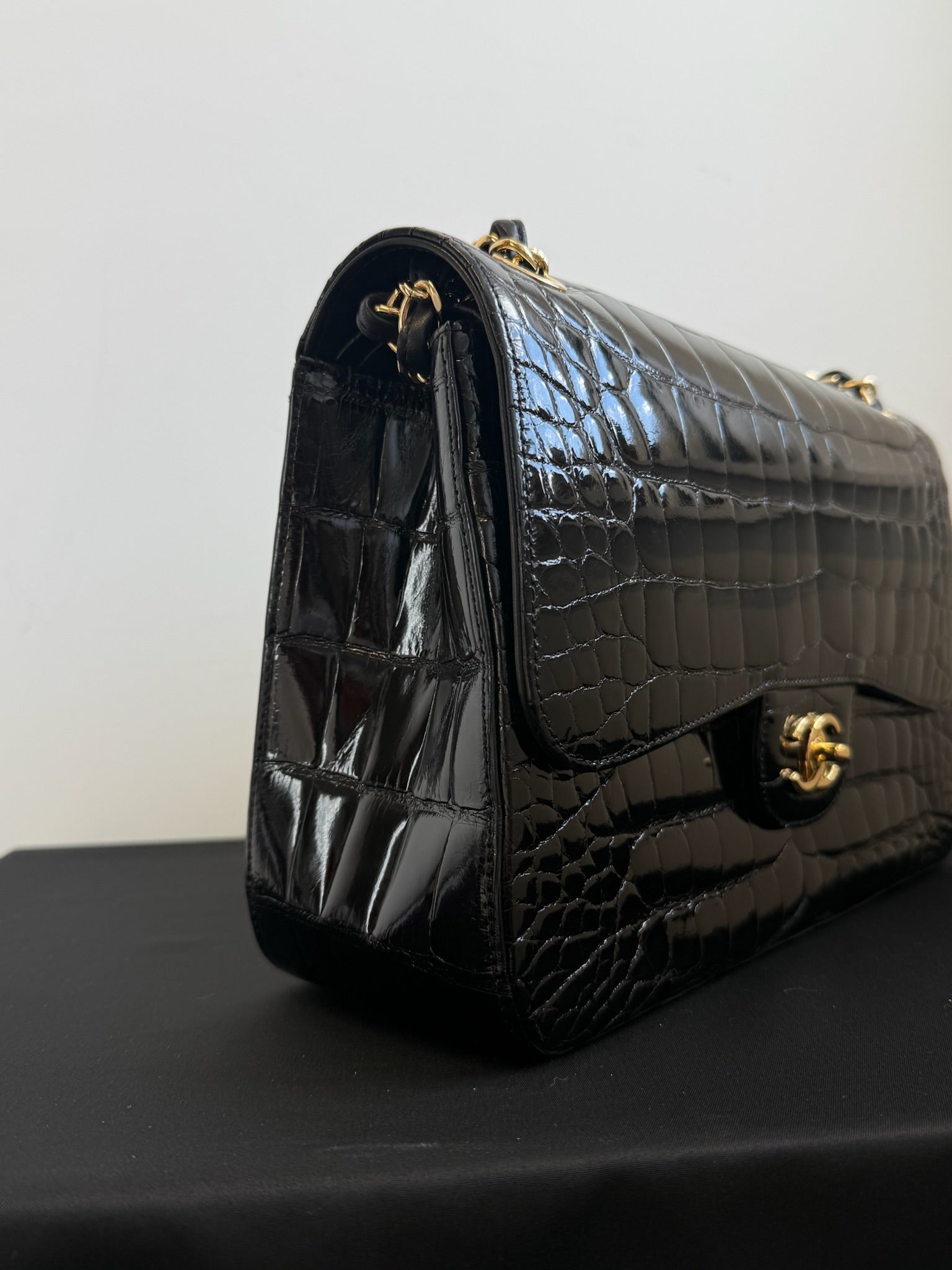 Chanel Jumbo Double Flap Bag Black Alligator Gold Hardware