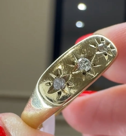 9ct Gold Vintage Triple Diamond Gypsy Ring