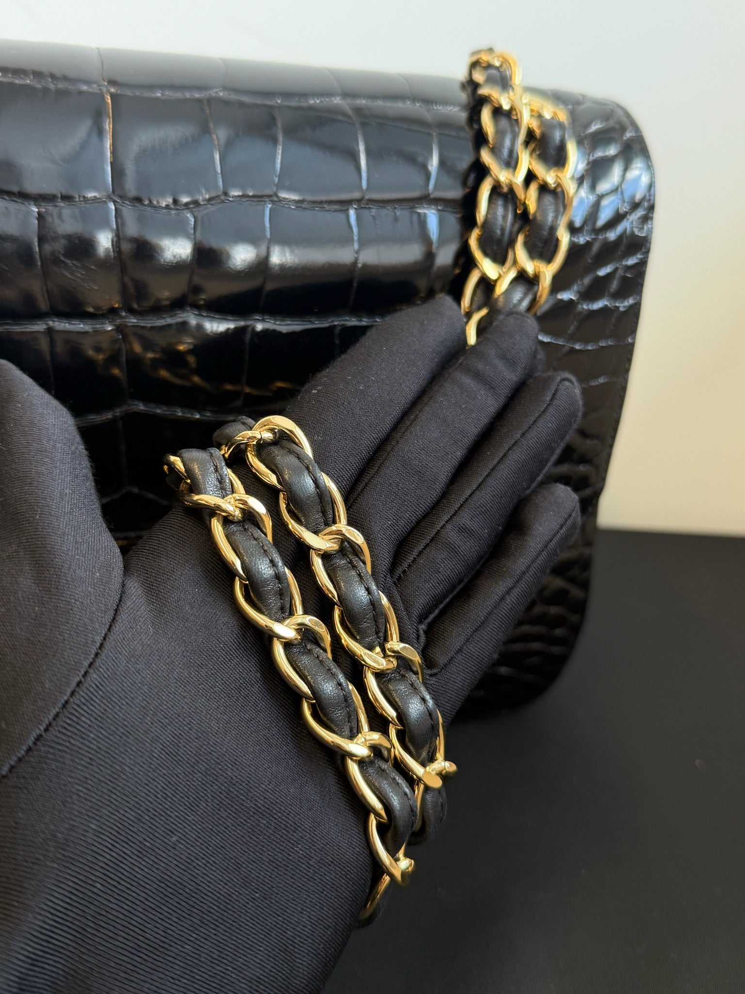 Chanel Jumbo Double Flap Bag Black Alligator Gold Hardware