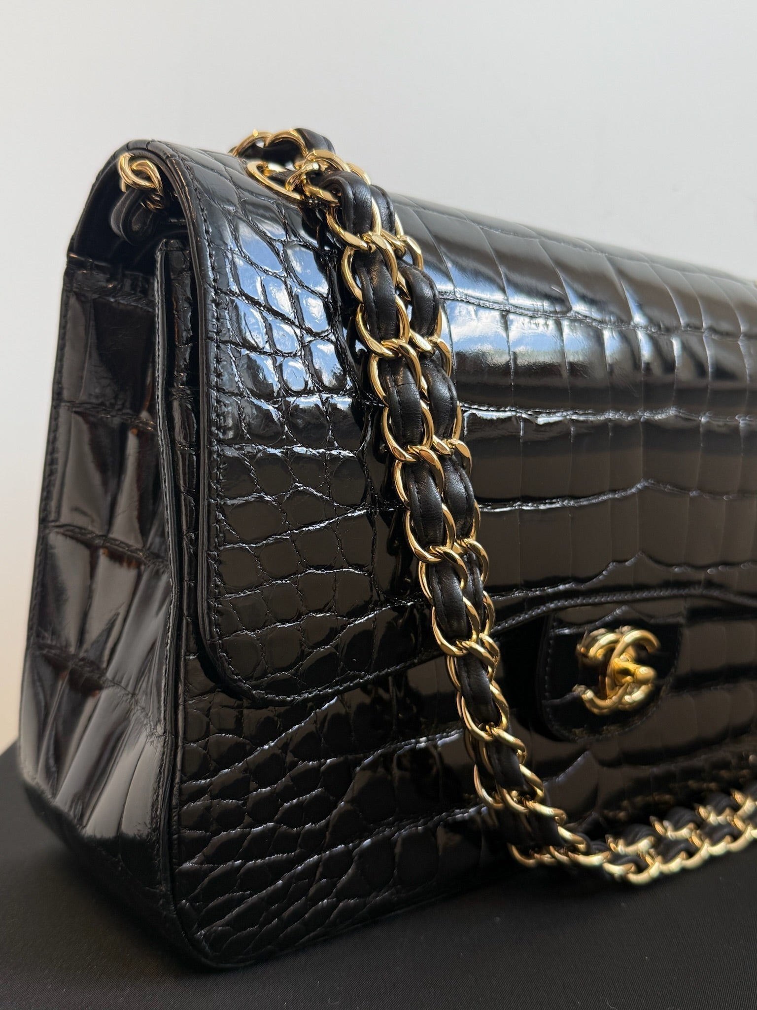 Chanel Jumbo Double Flap Bag Black Alligator Gold Hardware