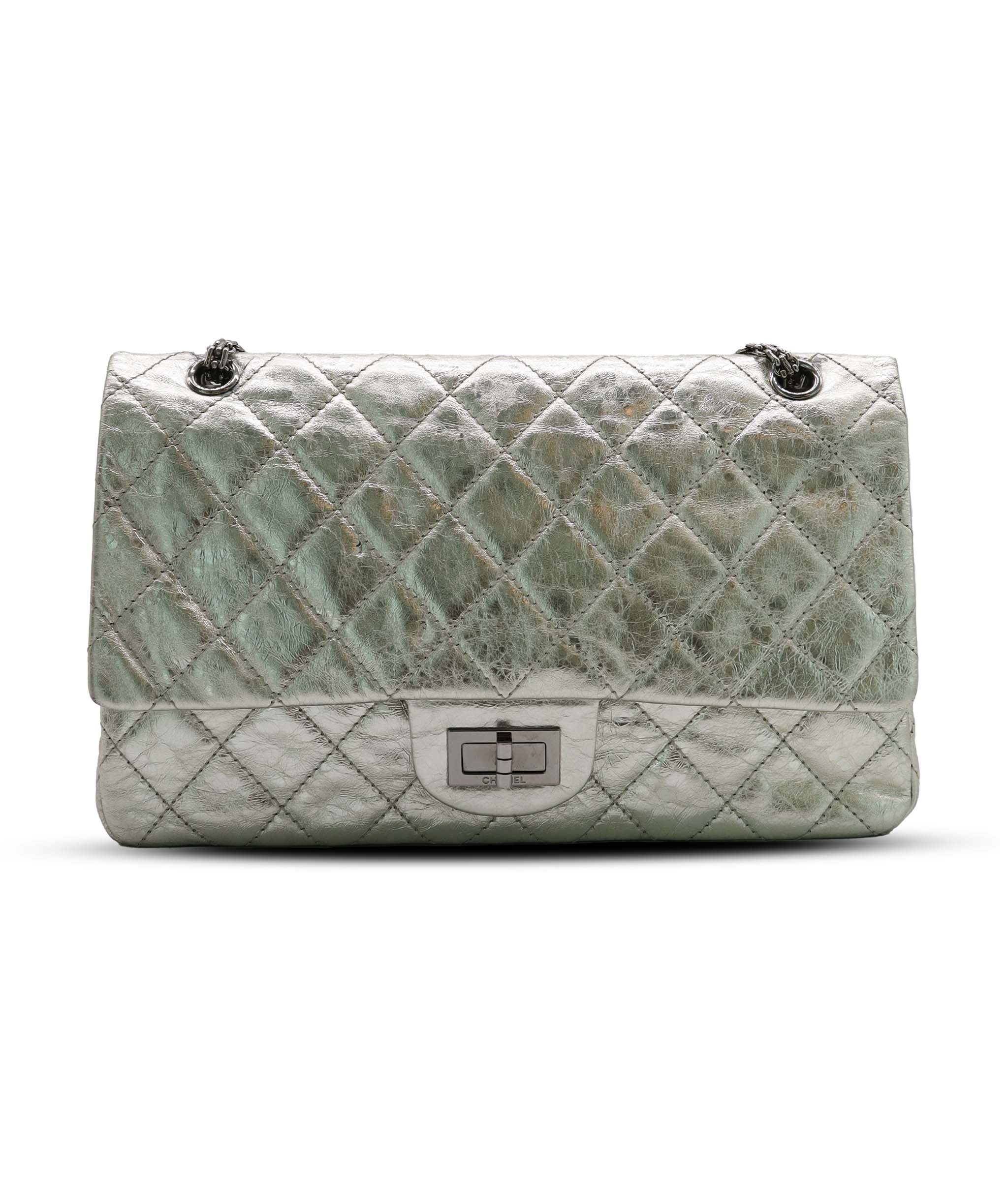 CHANEL 2.55 Large Double Flap Calf Silver SV B0520XHWGK