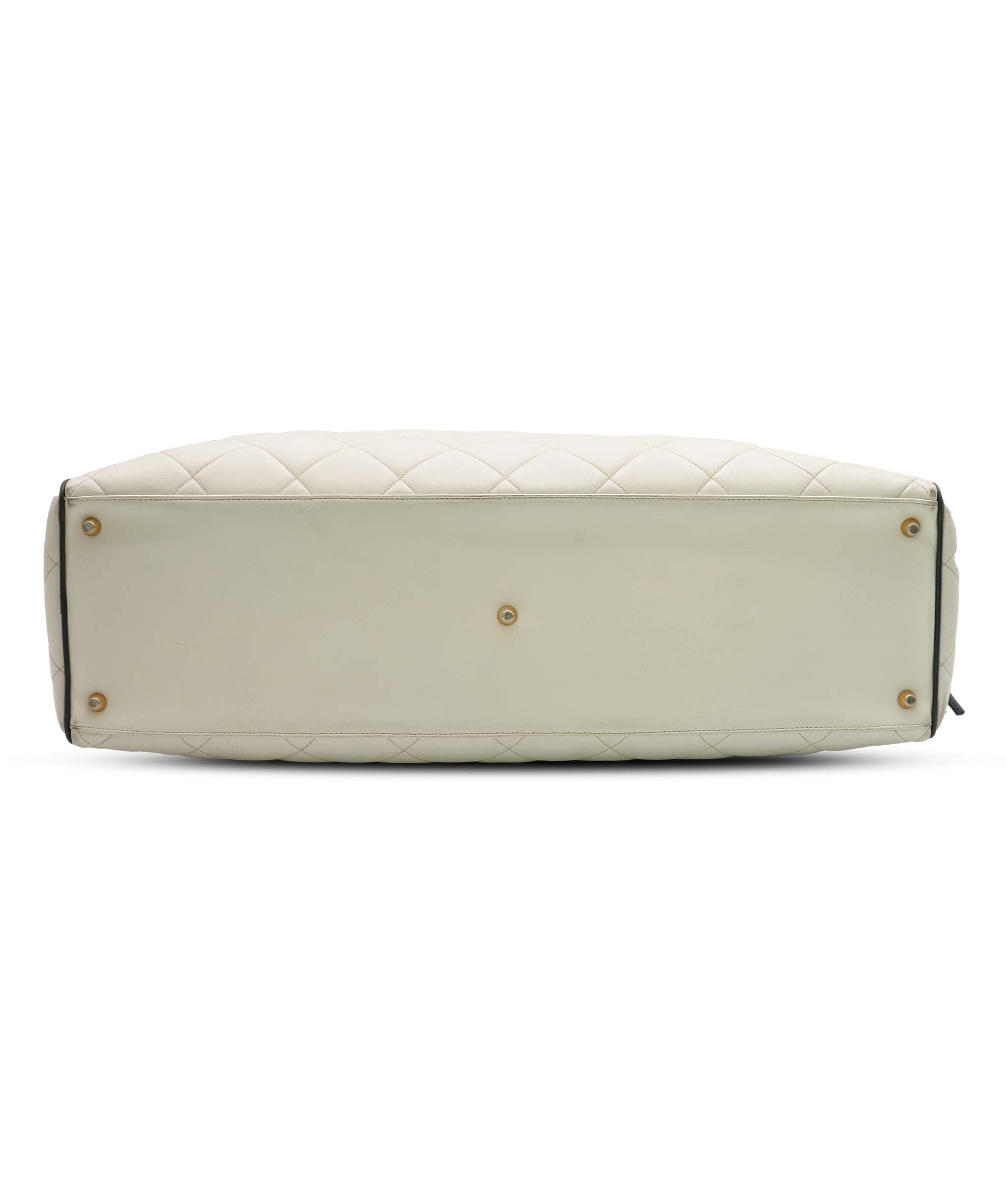 Chanel Vintage Bowler Bag White with Black Chanel Logo