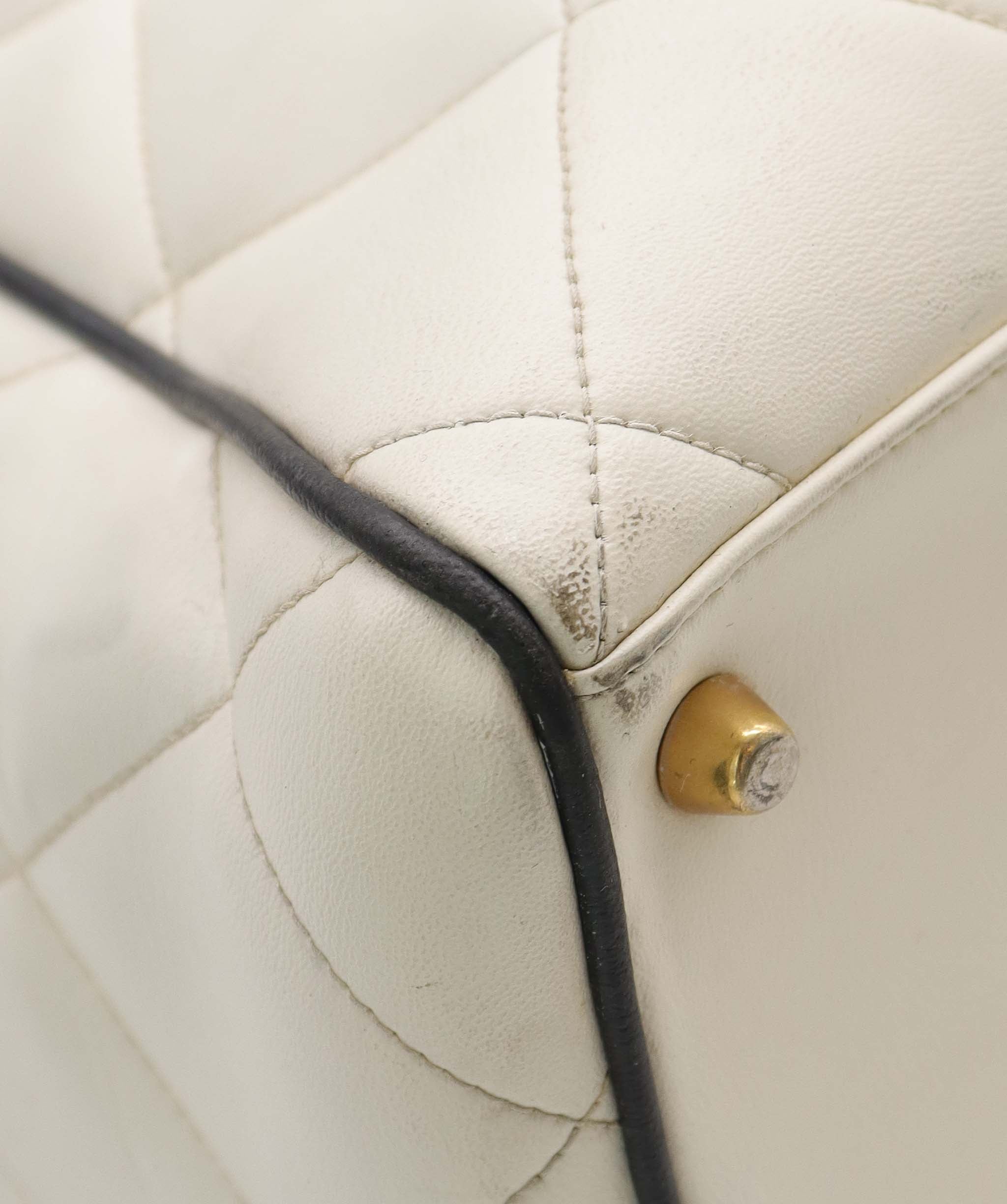 Chanel Vintage Bowler Bag White with Black Chanel Logo