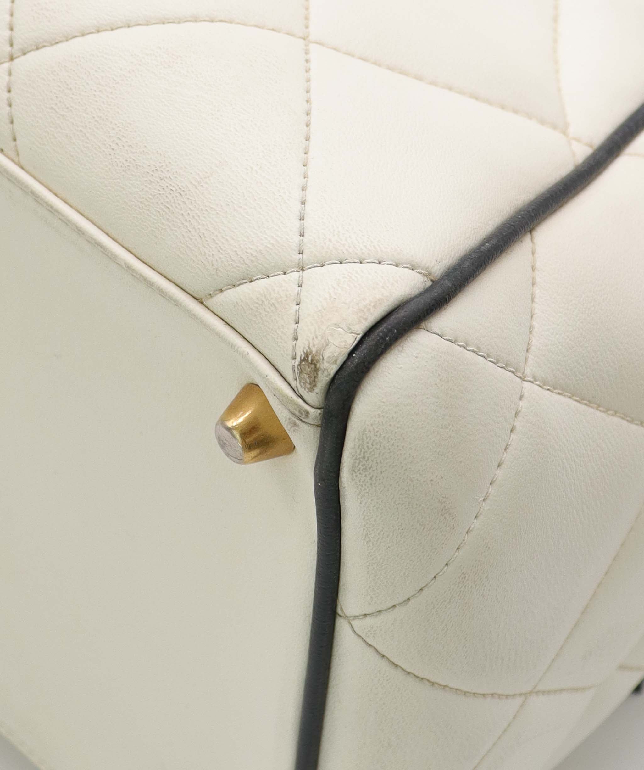 Chanel Vintage Bowler Bag White with Black Chanel Logo