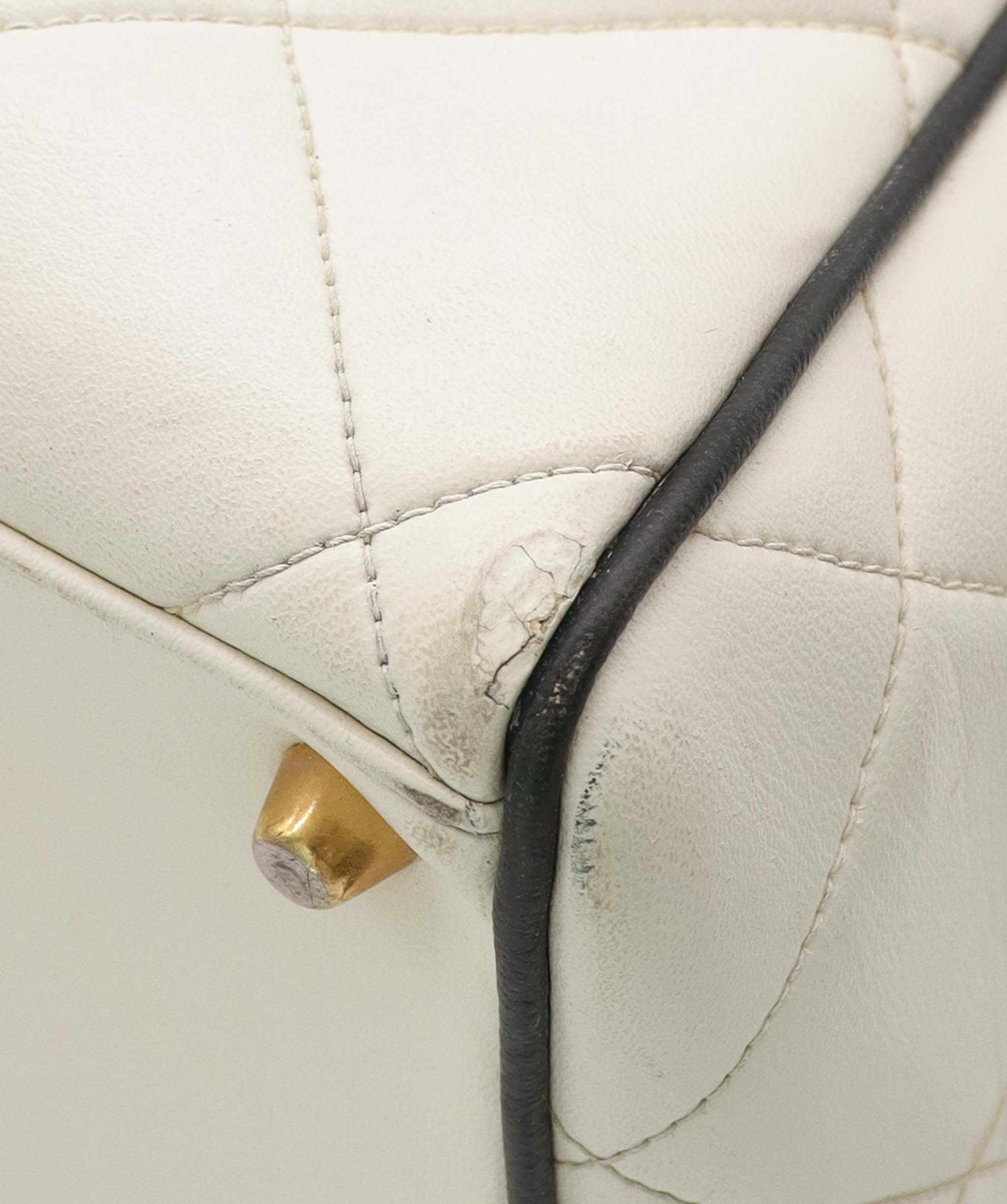 Chanel Vintage Bowler Bag White with Black Chanel Logo