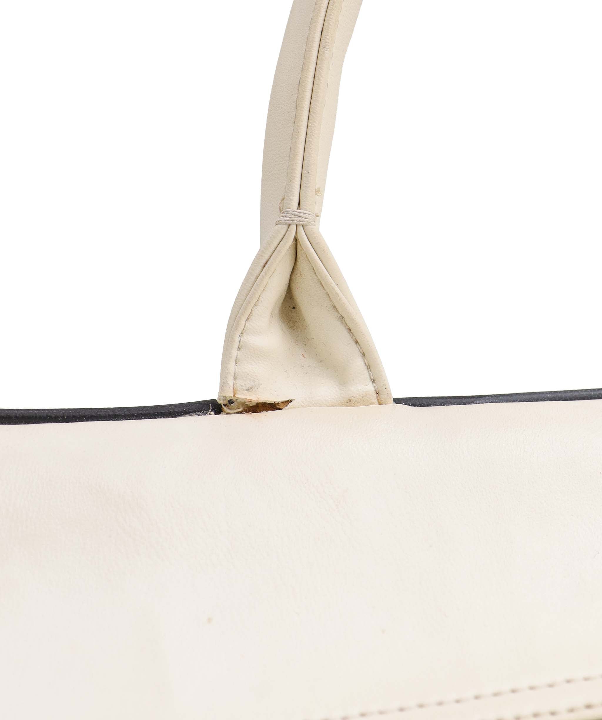 Chanel Vintage Bowler Bag White with Black Chanel Logo