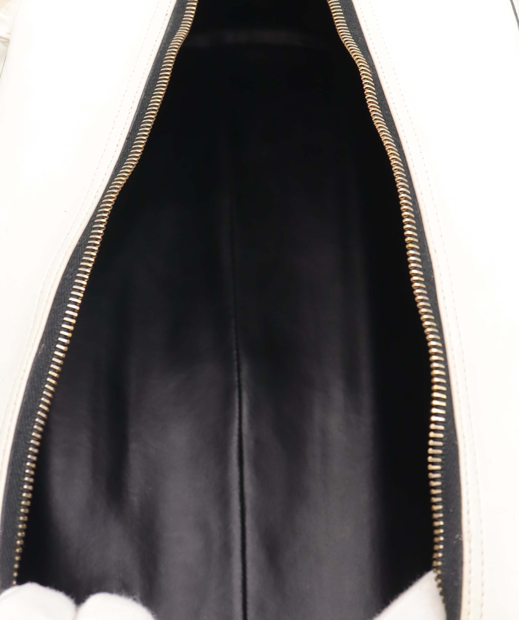 Chanel Vintage Bowler Bag White with Black Chanel Logo