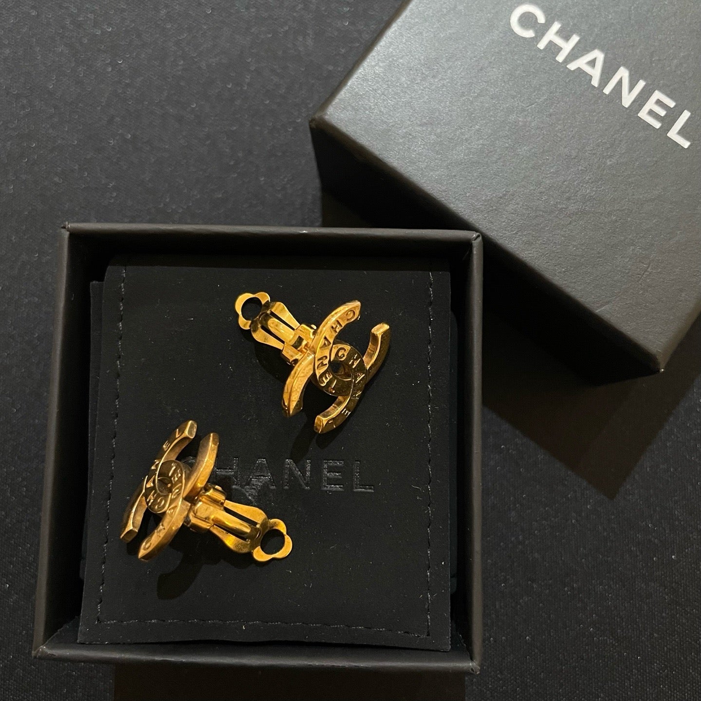 Chanel Gold Tone CC Clip-On Earrings