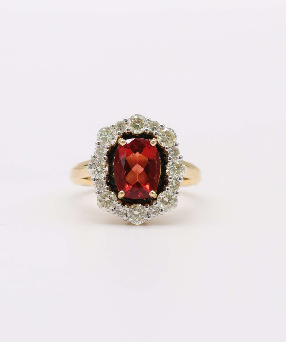 Spinel and Diamond Ring with black enamel in 14k AVNC006
