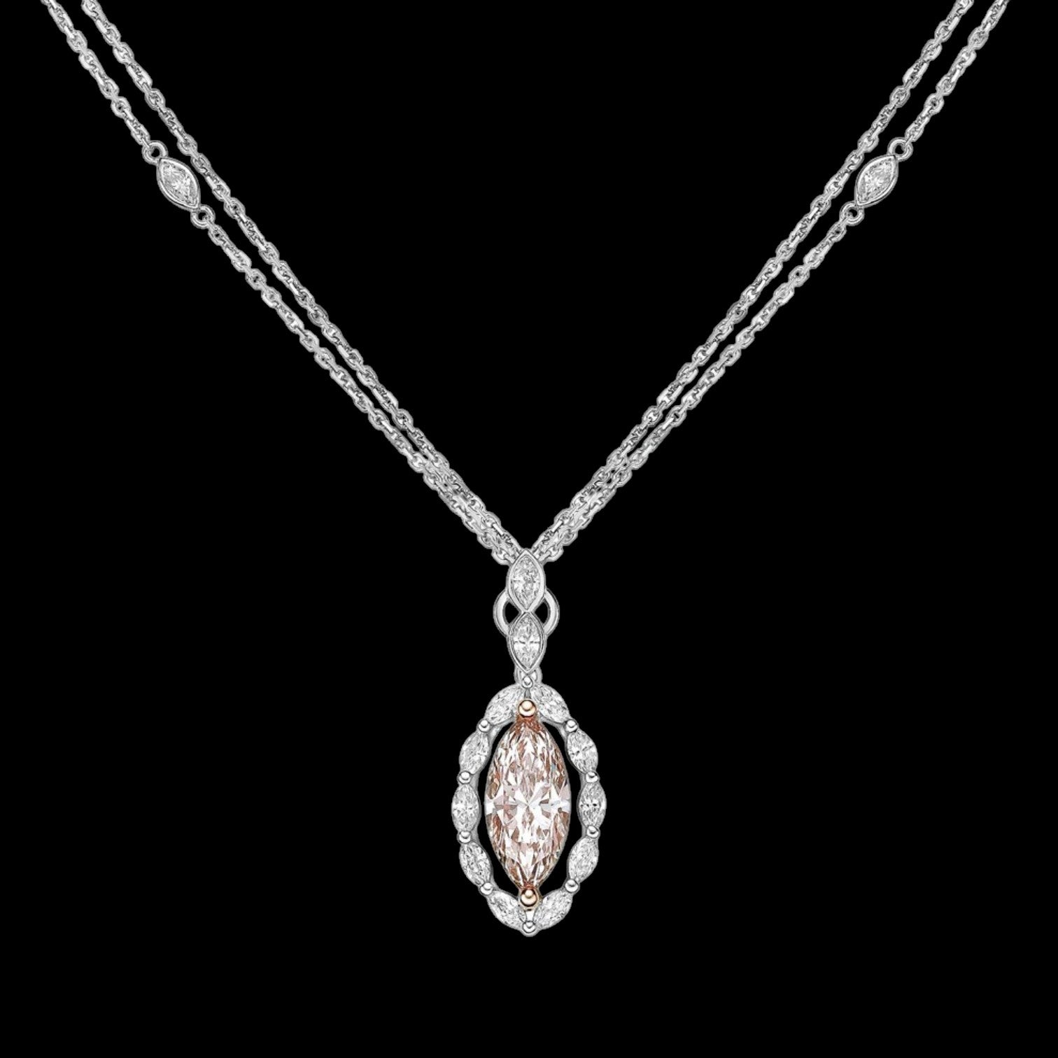 2.73ct Marquise Diamond Necklace with a GIA 1.70ct Centre Diamond set in 18K Gold
