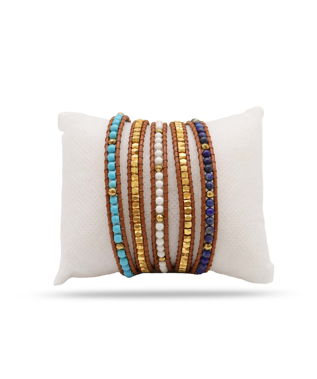 Malachite Lapis moonstone leather wrap bracelet DXBS6636