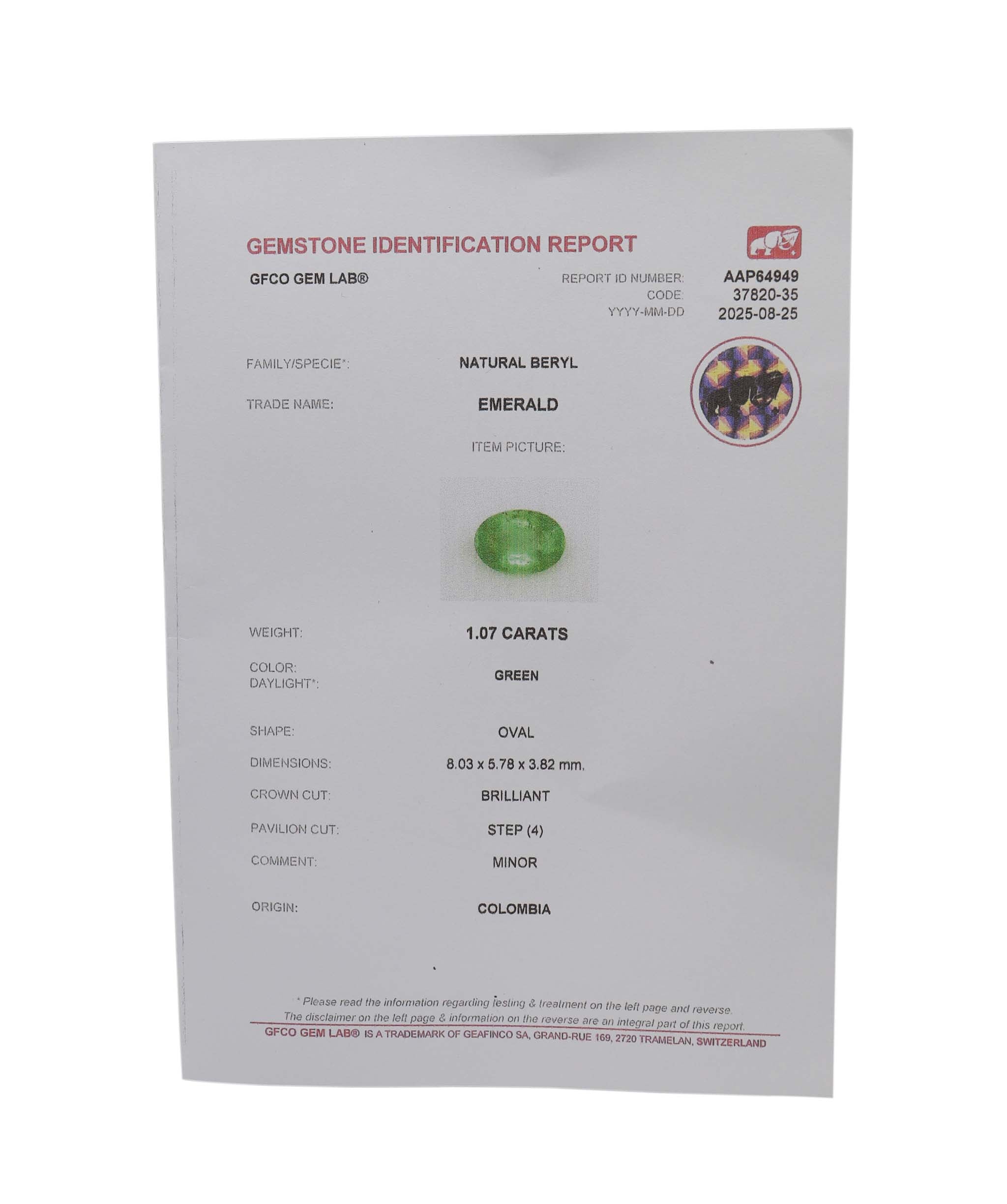 Columbian Emerald with Certificat WG DXBCS3205