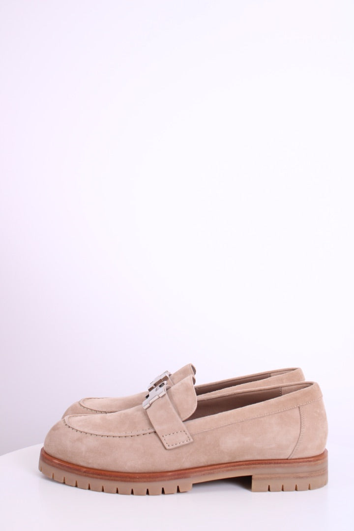 Hermes Faubourg Suede Loafers Beige Camel 37