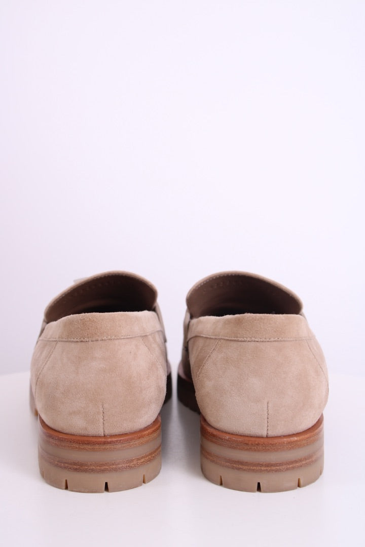 Hermes Faubourg Suede Loafers Beige Camel 37