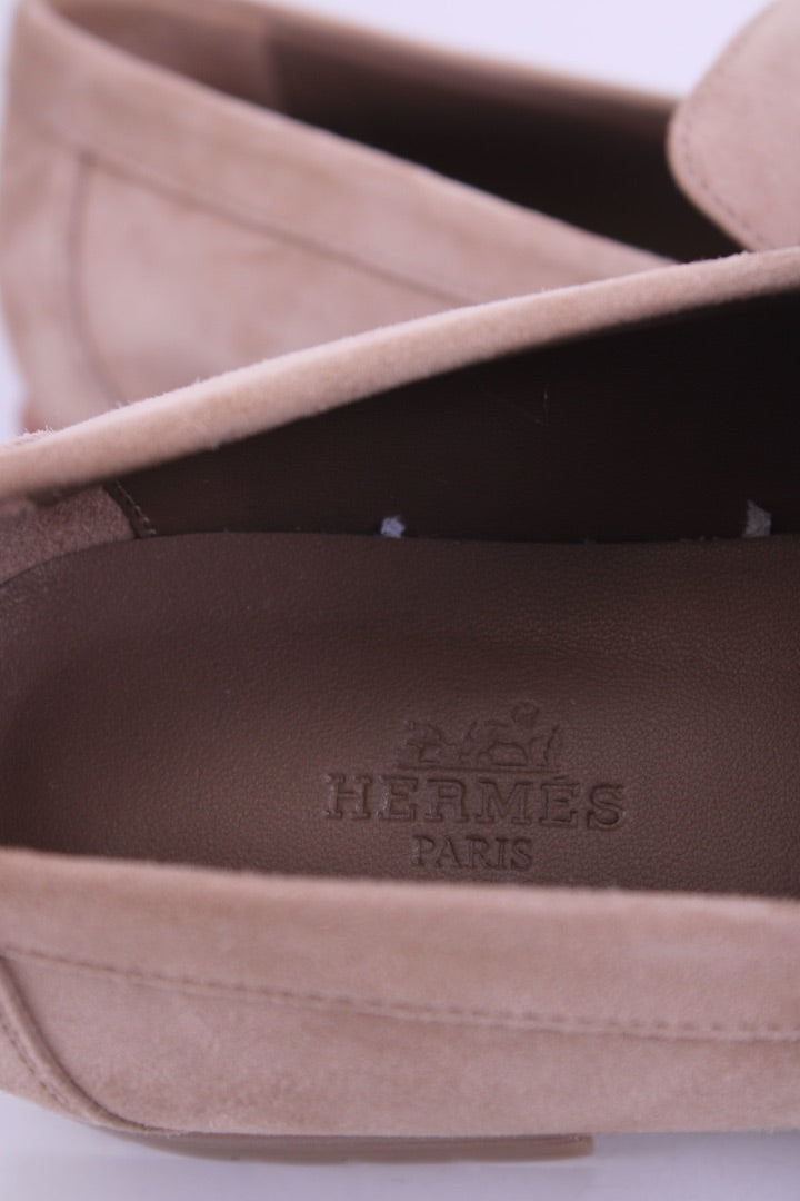 Hermes Faubourg Suede Loafers Beige Camel 37