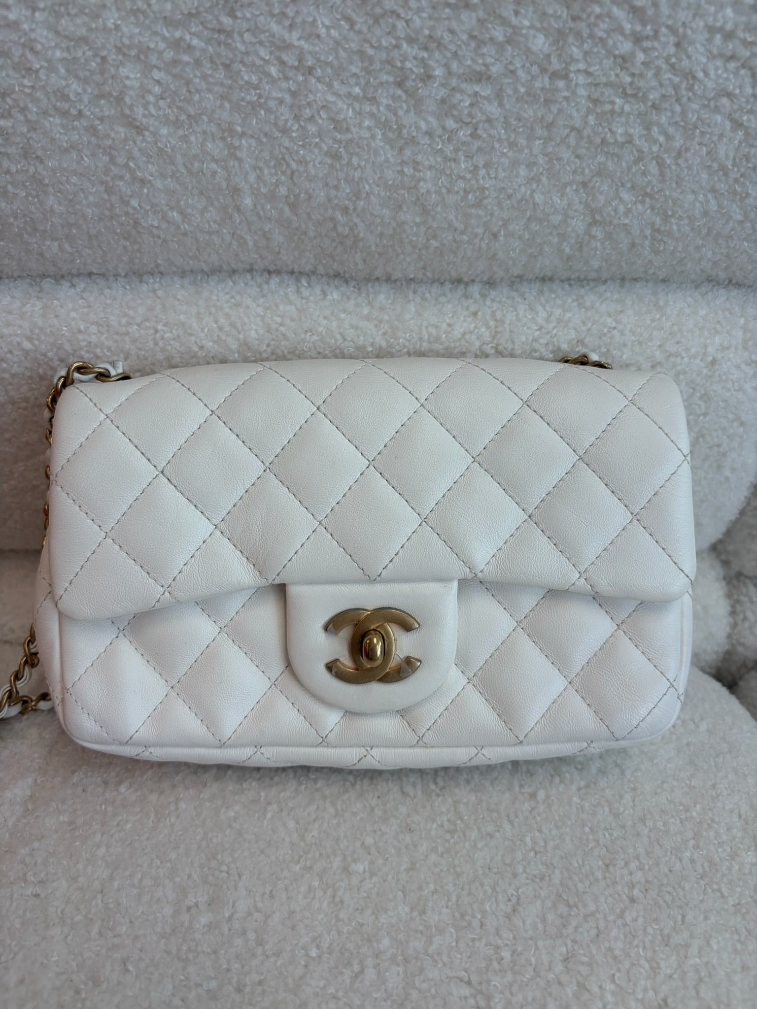 Chanel White Calfskin Quilted Mini Romance Flap Bag