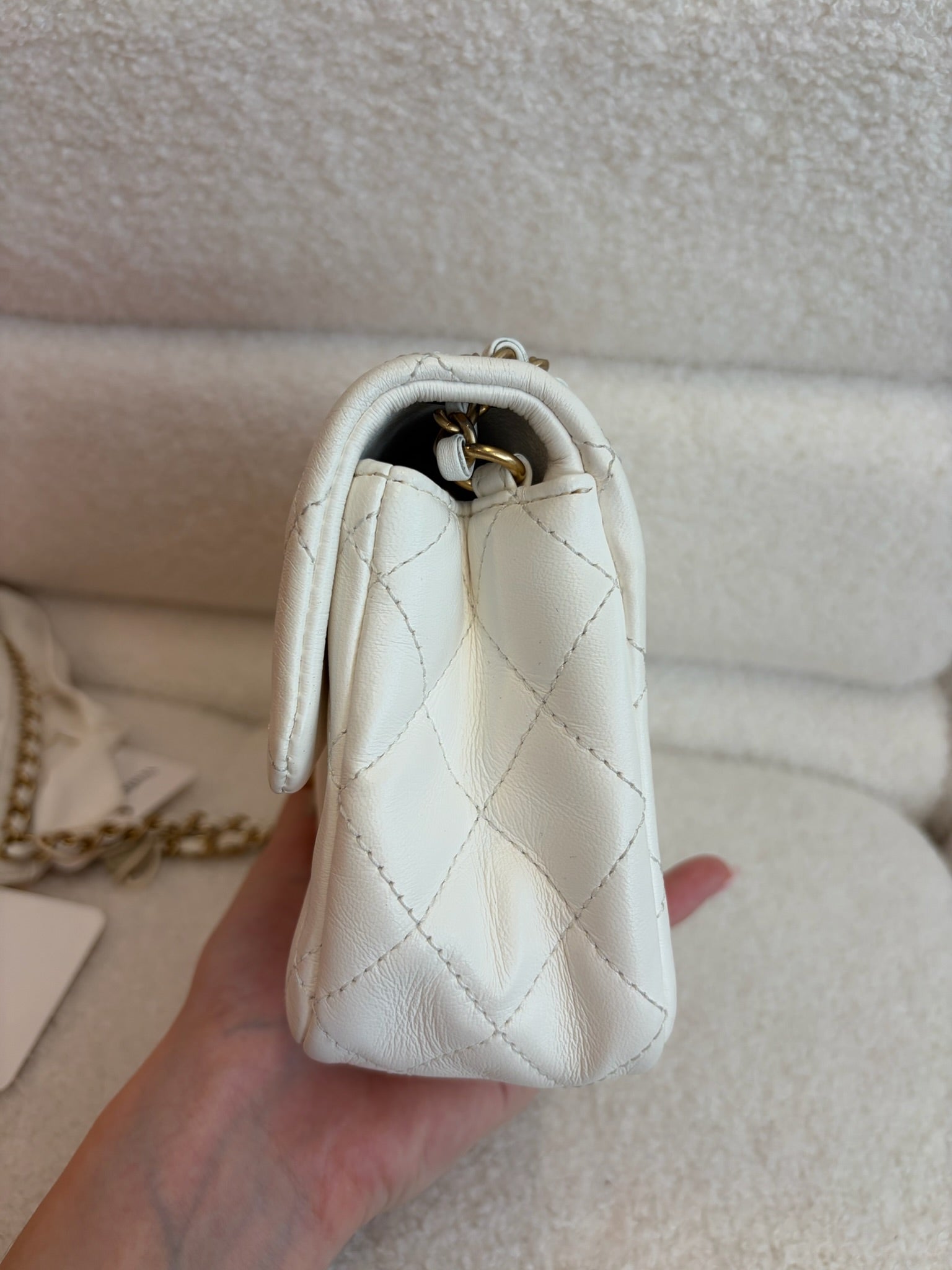Chanel White Calfskin Quilted Mini Romance Flap Bag
