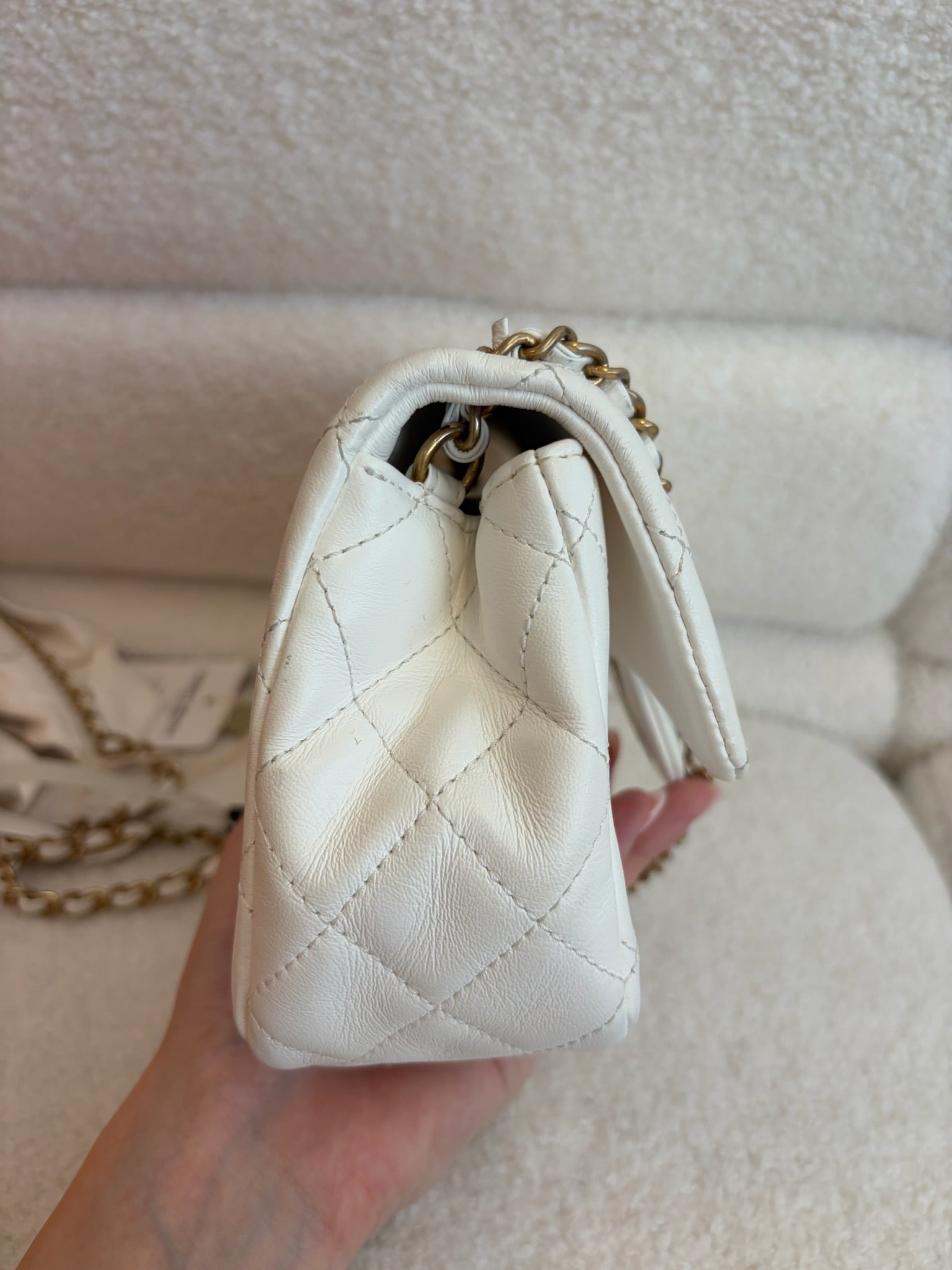 Chanel White Calfskin Quilted Mini Romance Flap Bag