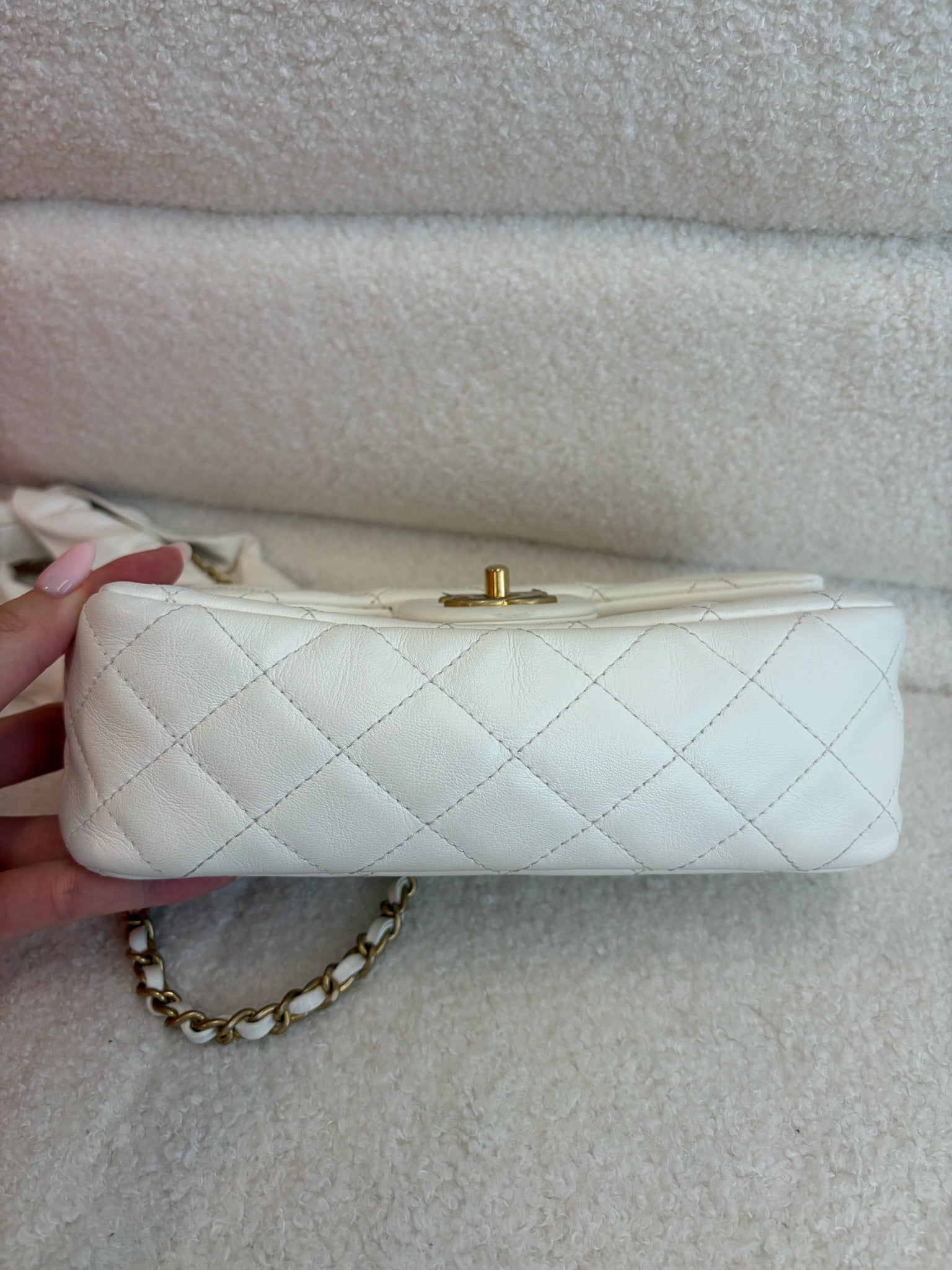 Chanel White Calfskin Quilted Mini Romance Flap Bag