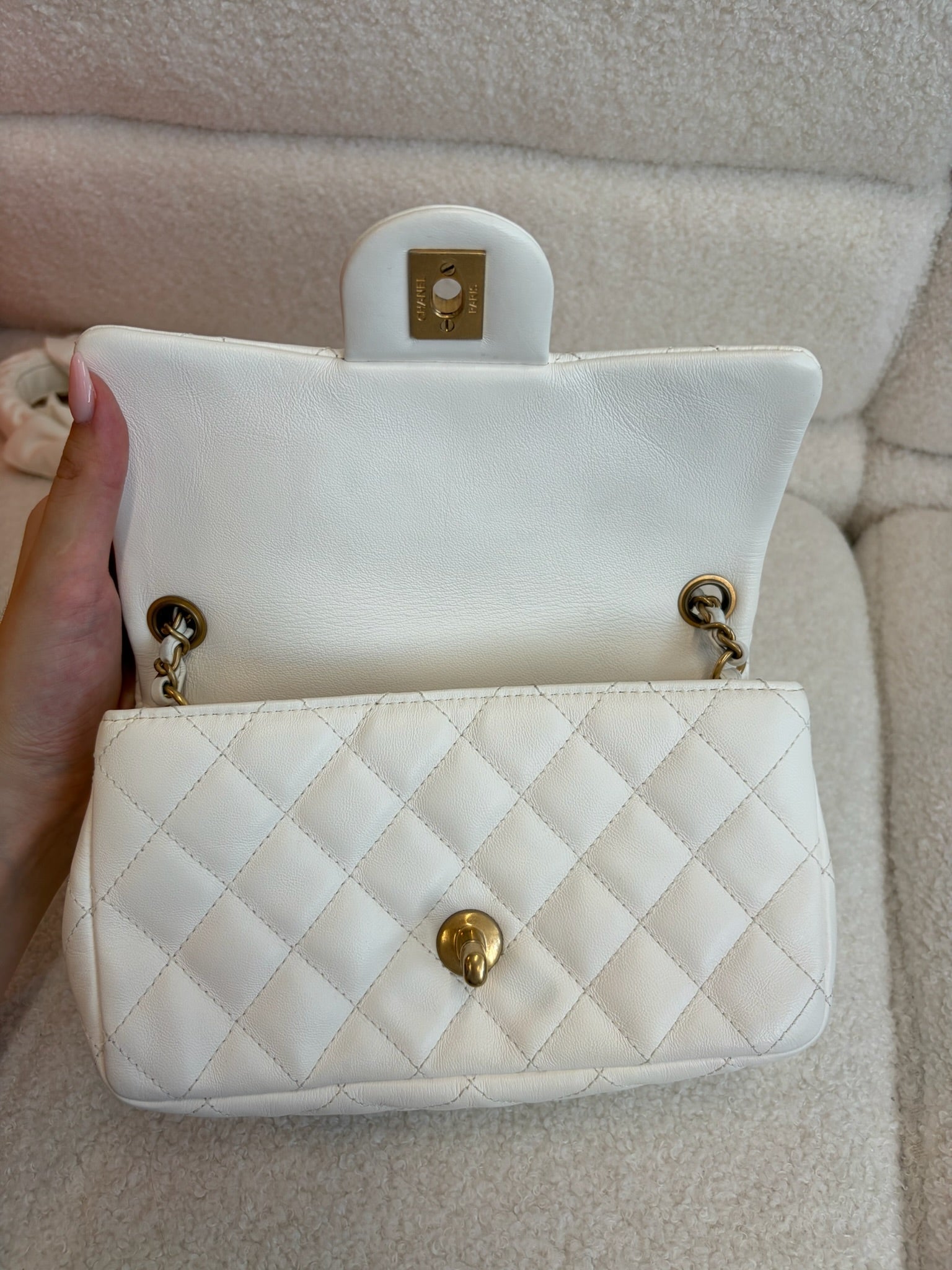 Chanel White Calfskin Quilted Mini Romance Flap Bag