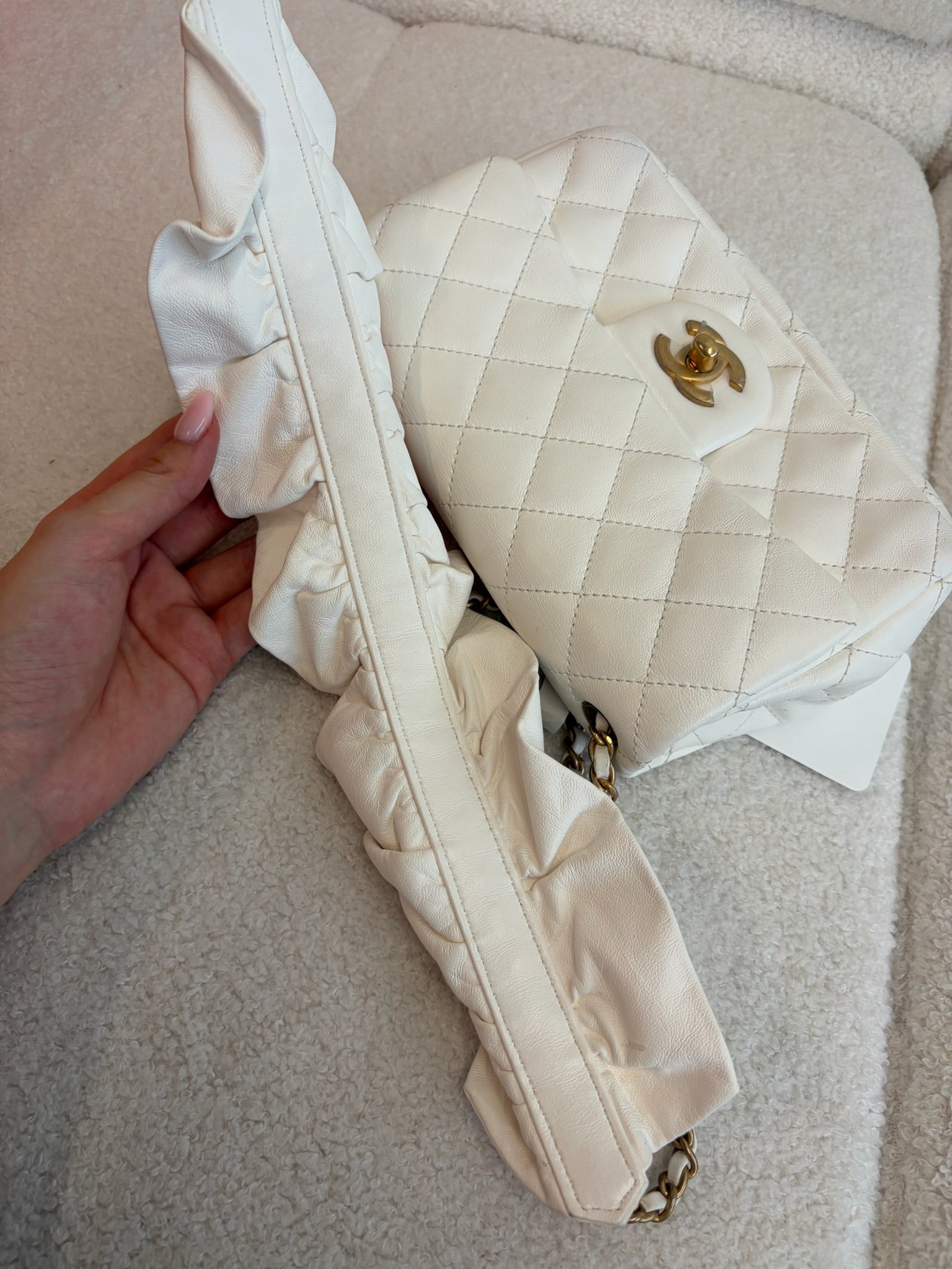 Chanel White Calfskin Quilted Mini Romance Flap Bag