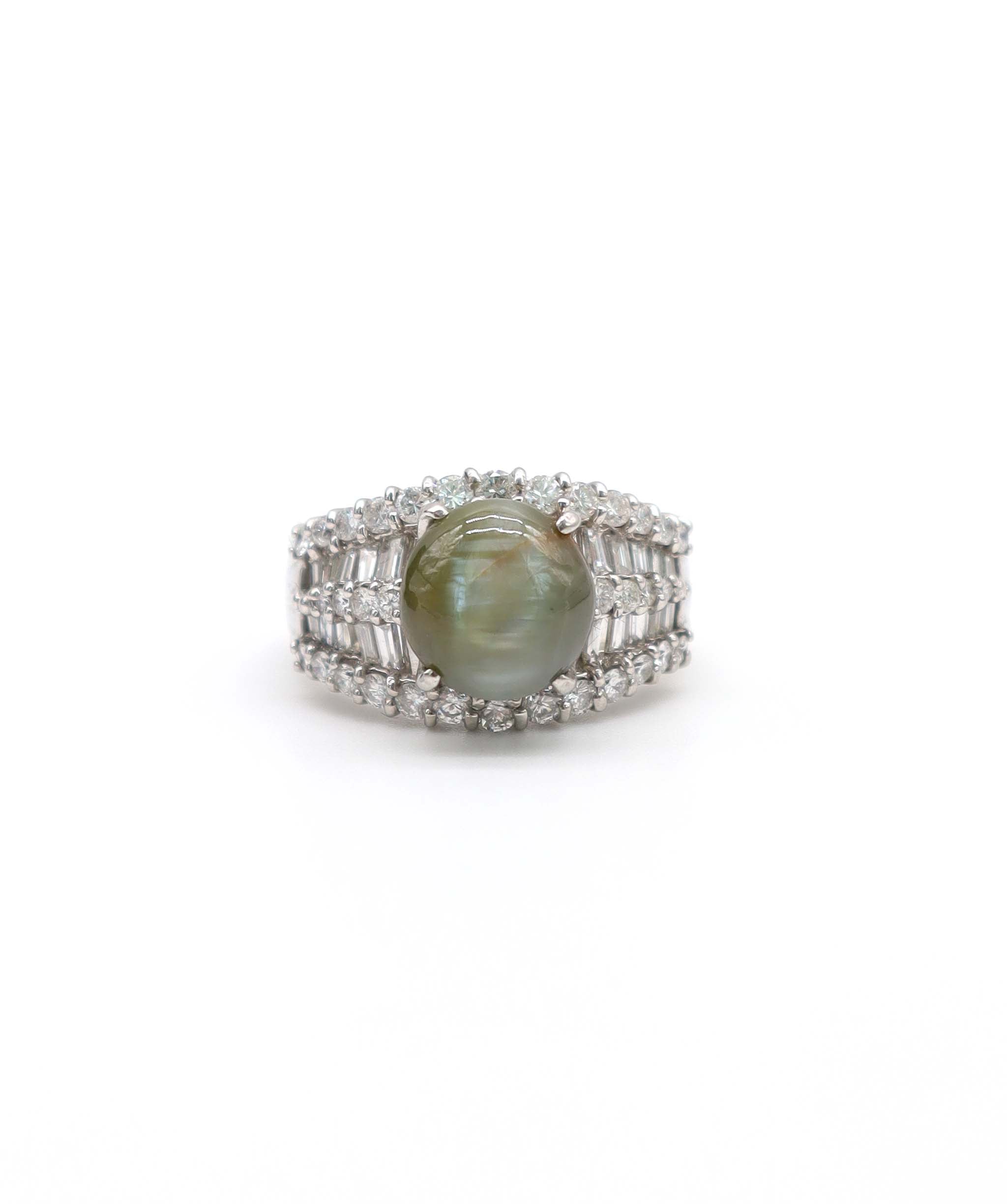 Pt900 Chrysoberyl Cat's Eye Ring CCA7.13 D1.46 13.2g GRJ J1114ESF9S