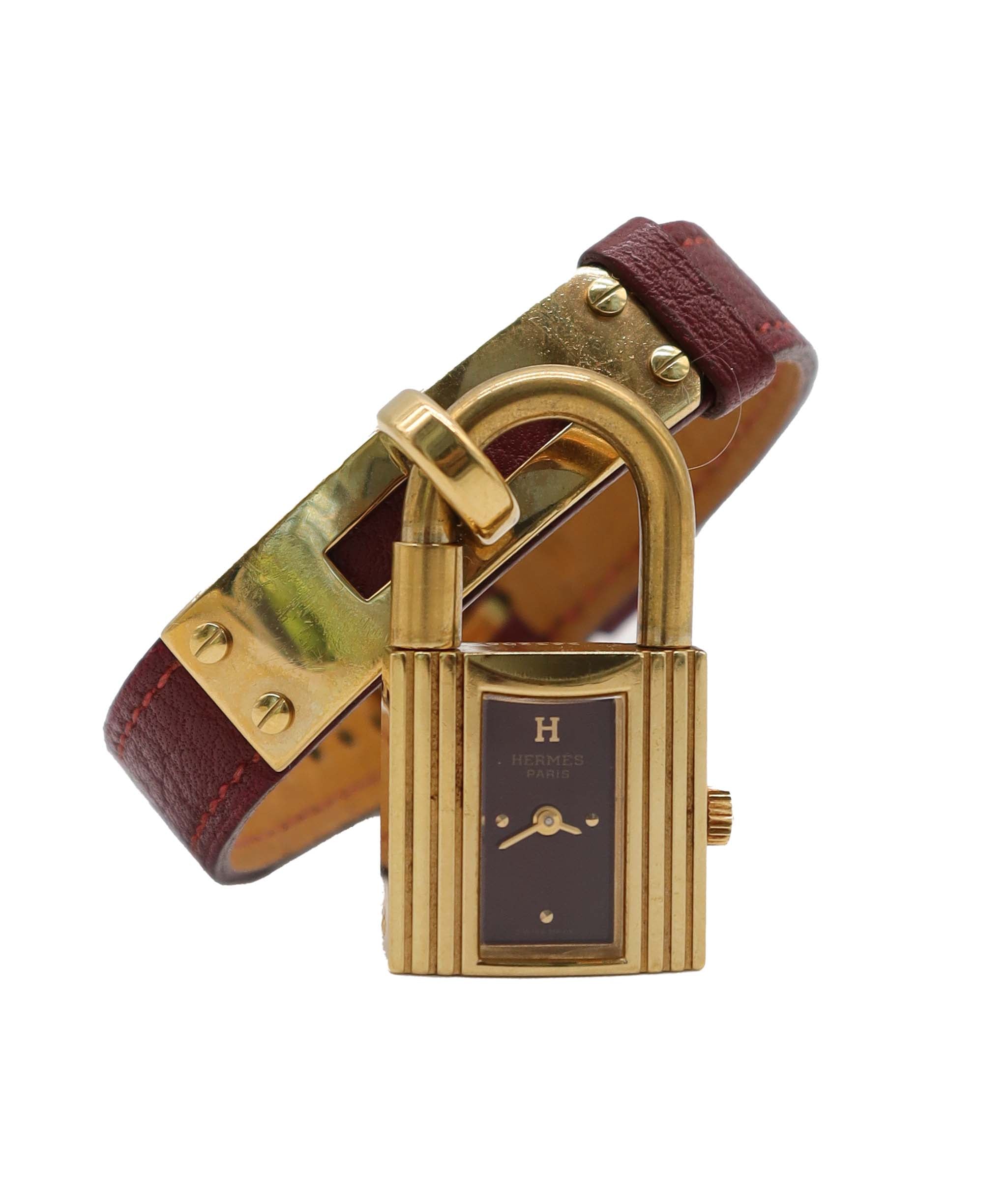 HERMES Kelly Watch Vintage Women's Wristwatch Bordeaux Quartz Watch with Padlock Kelly Watch Hermes 90320054 DXBS6388