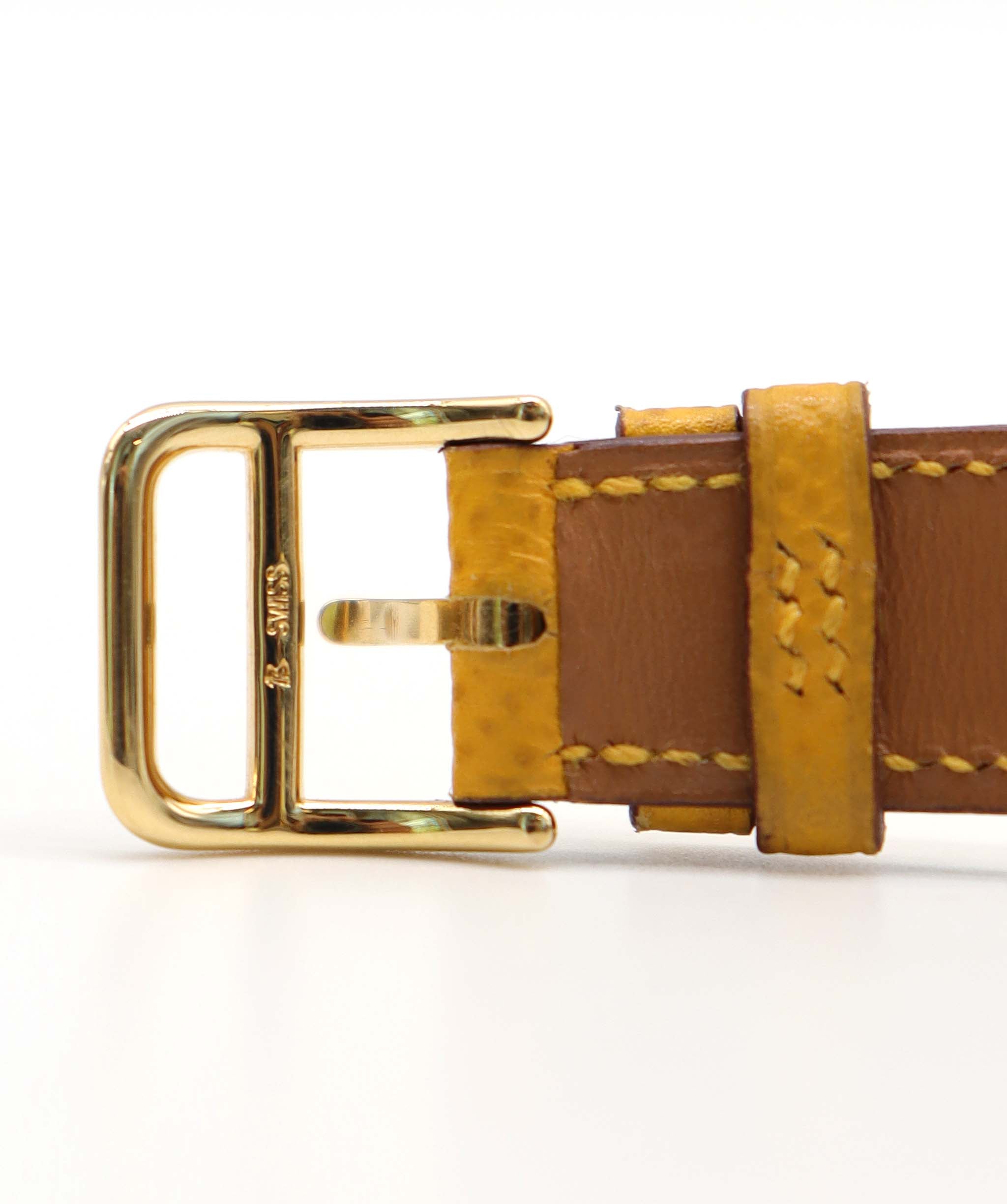 HERMES Medor Vintage Ladies' Watch, Pyramid Gold Studs, White and Yellow Leather, Quartz Watch, 90321255 DXBS6387