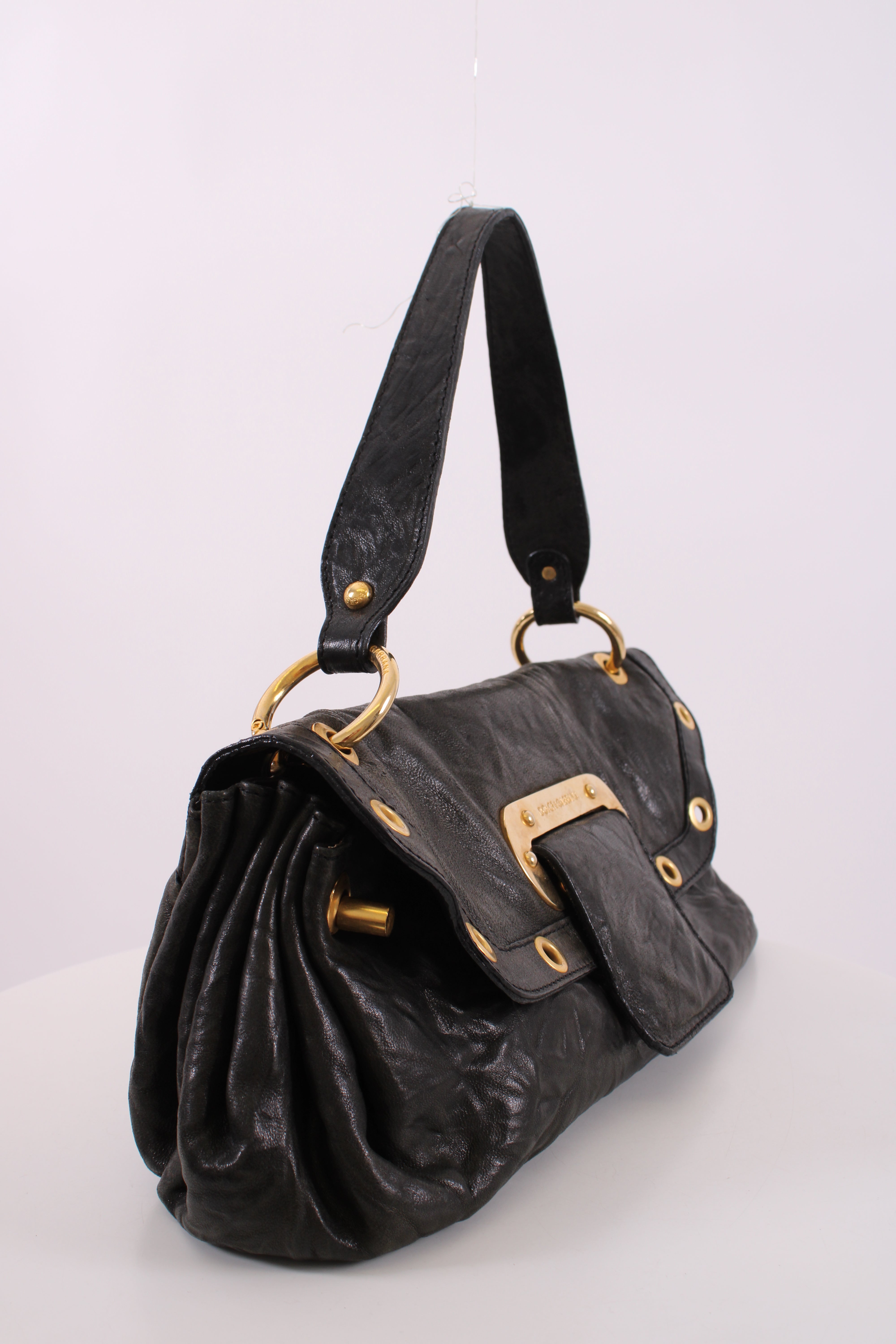 Dolce & Gabbana Leather shoulder bag gold detailing Black Small
