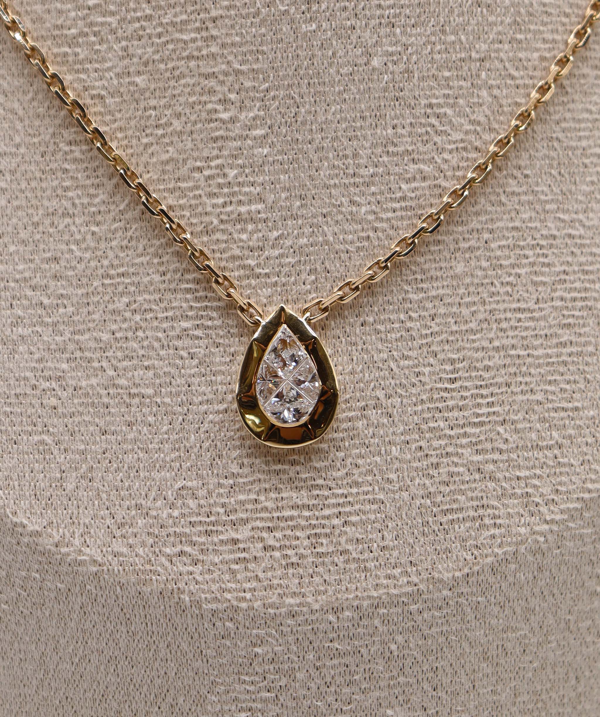 Rose Cut Diamond Pear Shape Pendant Necklace Yellow Gold C11713