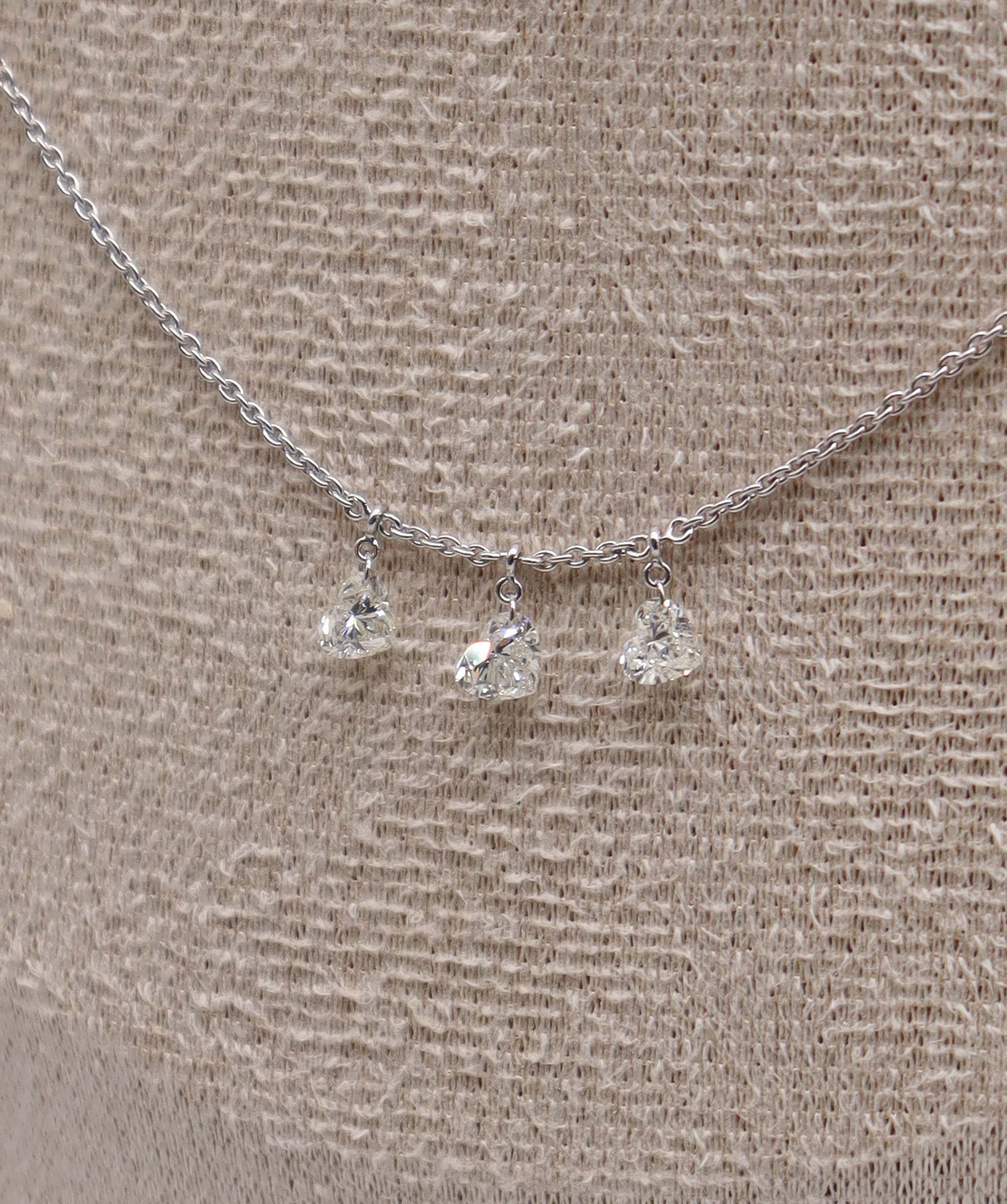Heart Diamonds Drop Necklace White GoldC9292