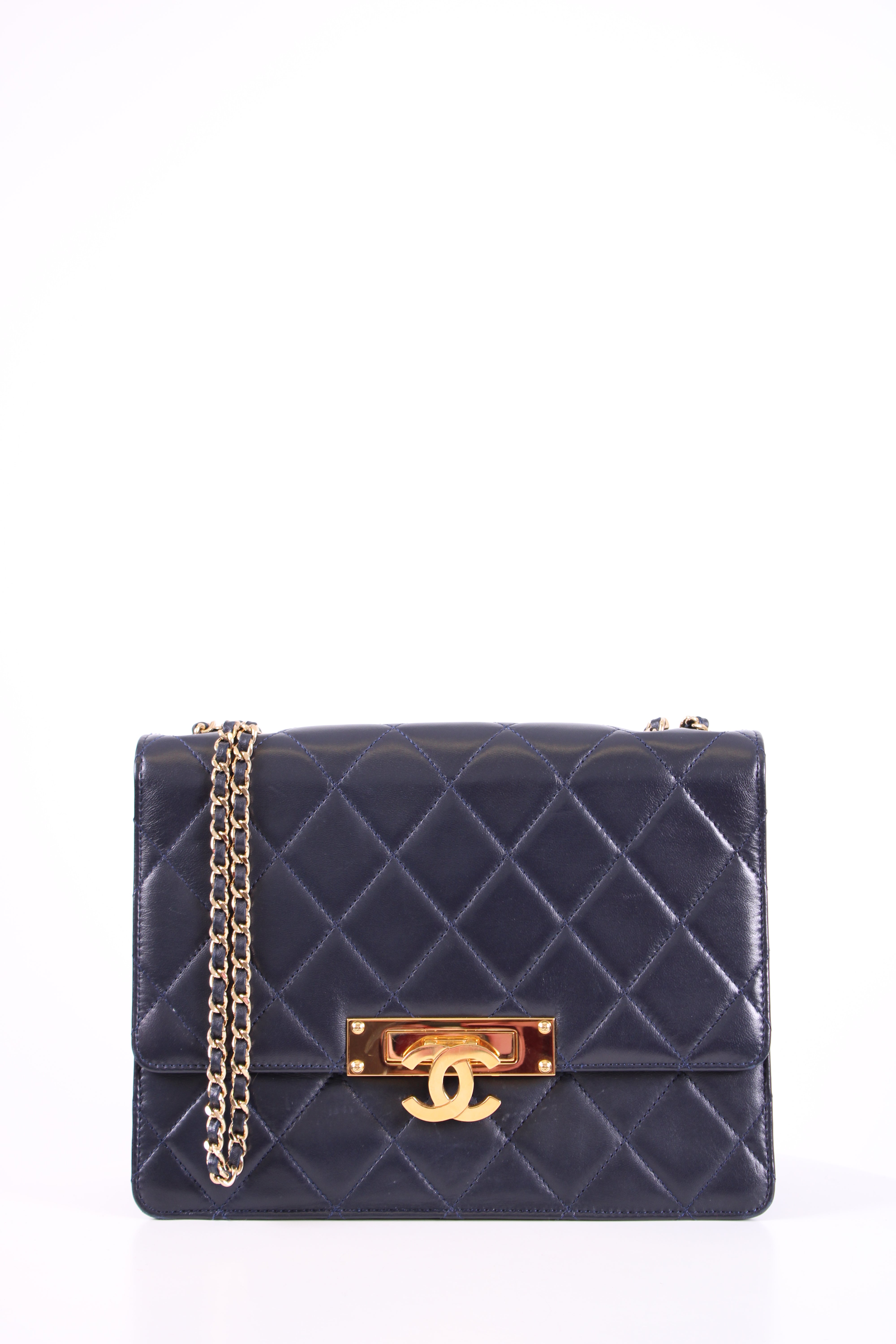 Chanel Quilted Golden Class Flap Bag Navy
