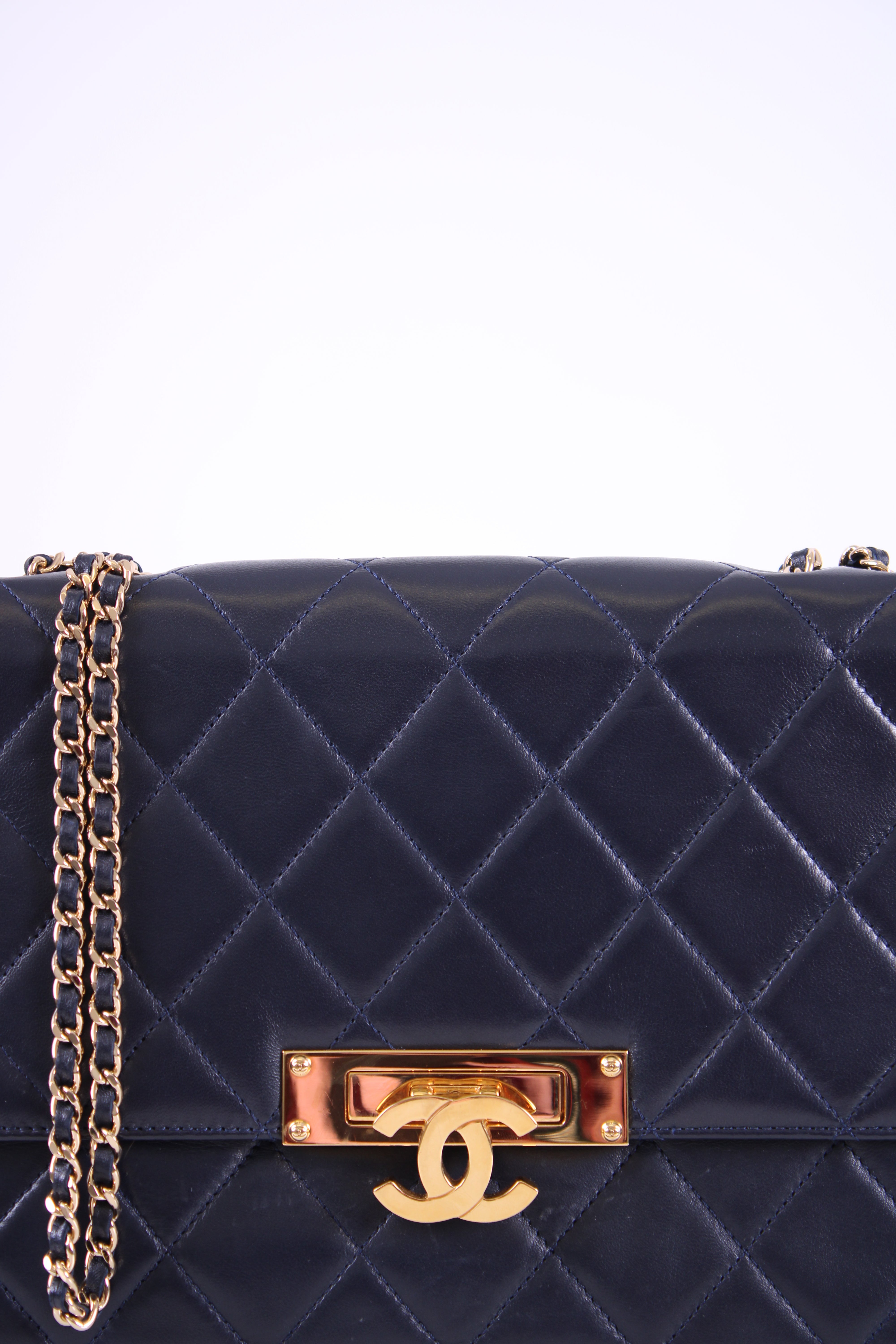 Chanel Quilted Golden Class Flap Bag Navy