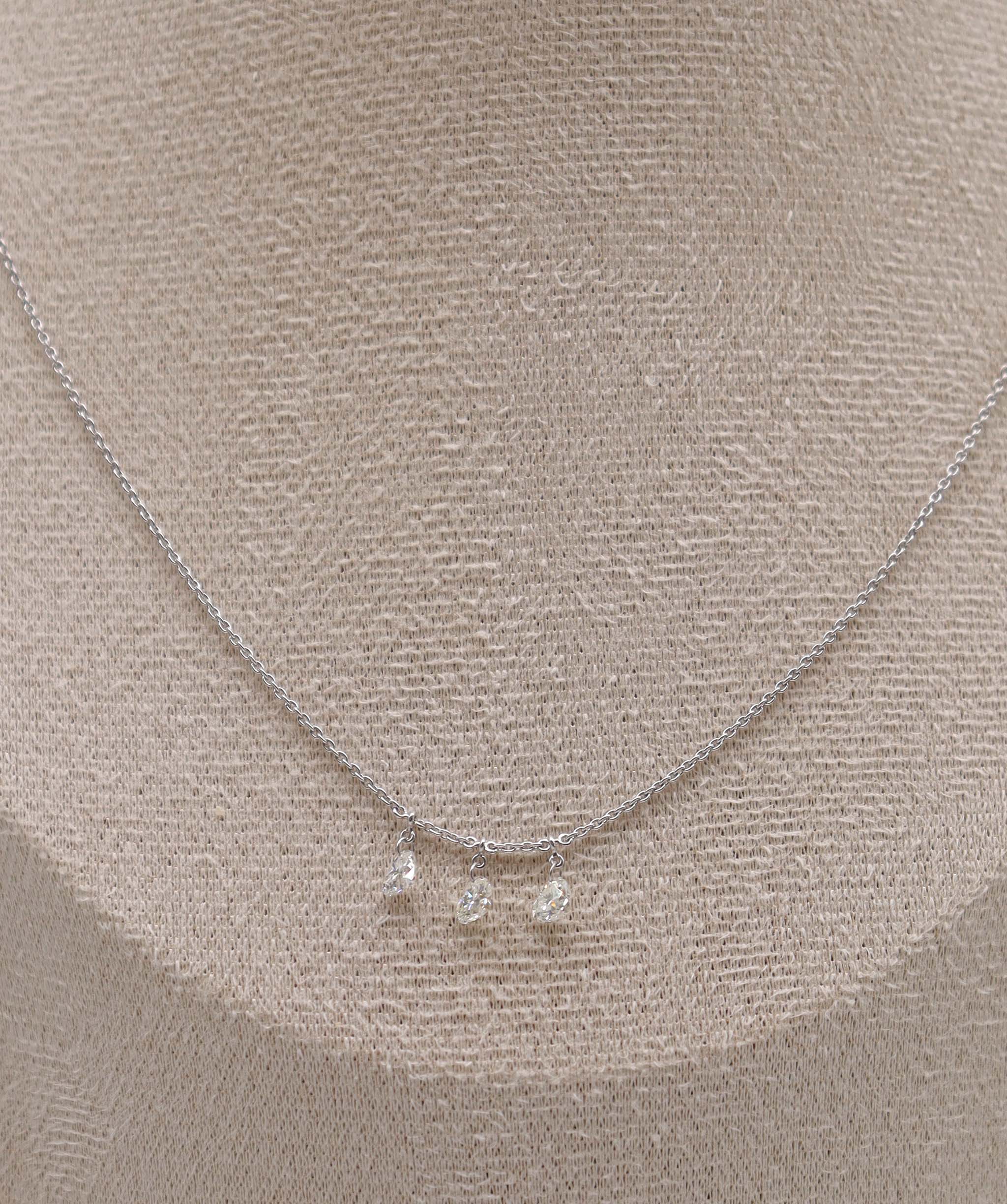 Heart Diamonds Drop Necklace White Gold C9410